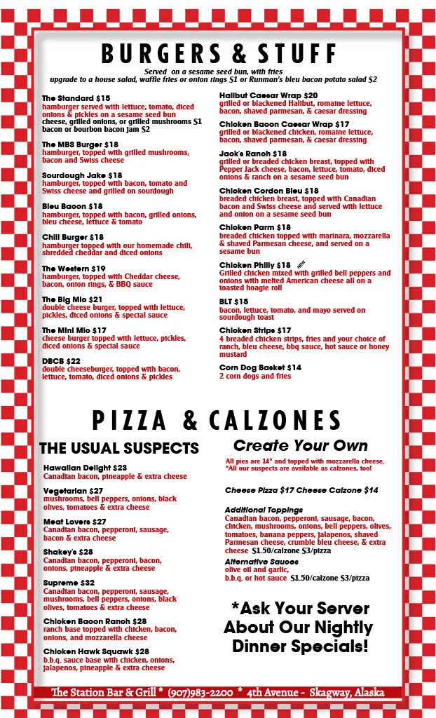 Station Bar and Grill Menu — Morning Wood Hotel