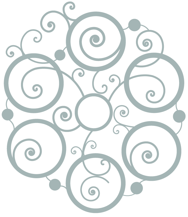 A logo of circles in a circle with swirling bits emerging from circles