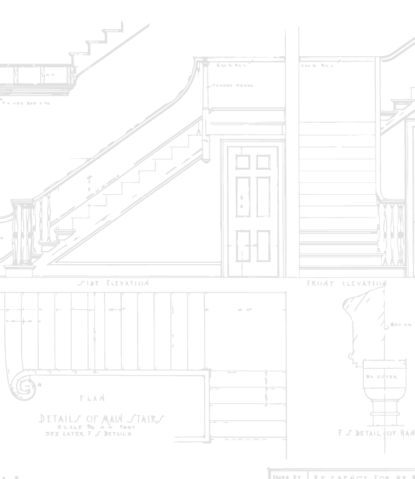 Architectural drawing of interior stairs and door