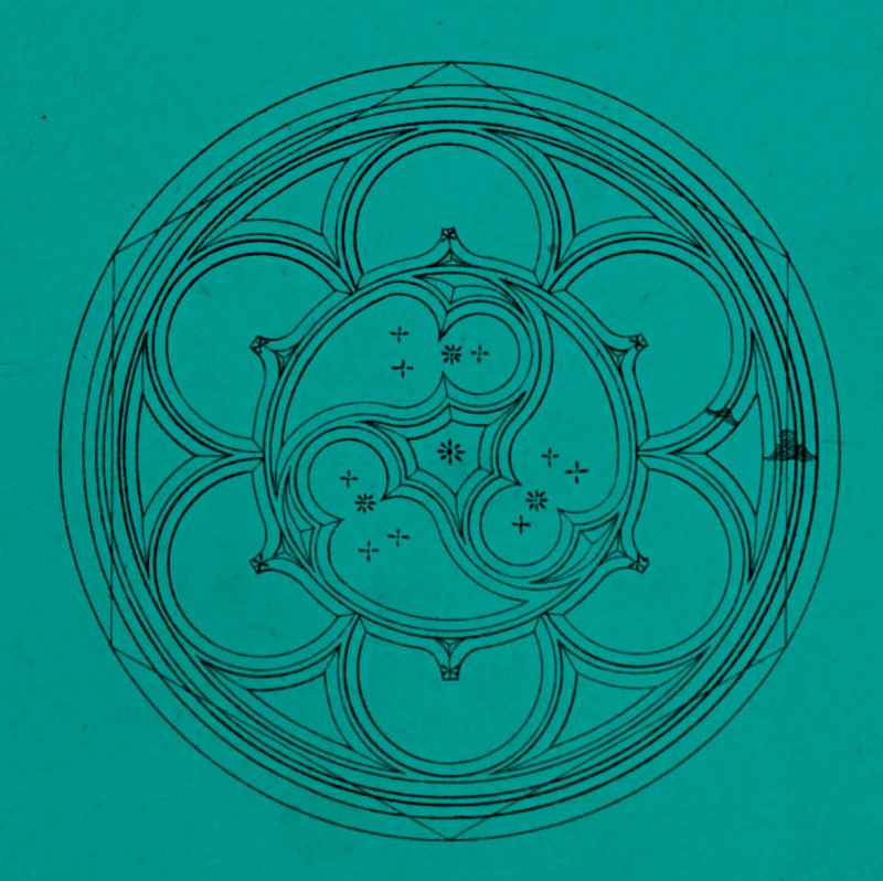 Drawing of pattern in round gothic window