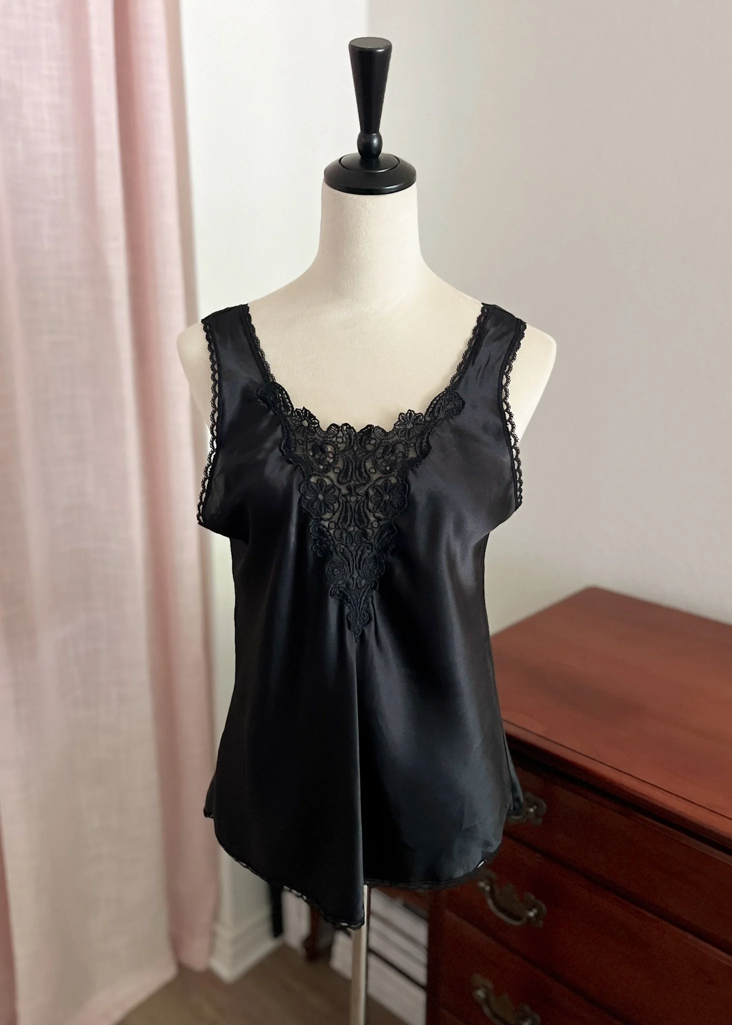 Vintage Black Satin Top (M)