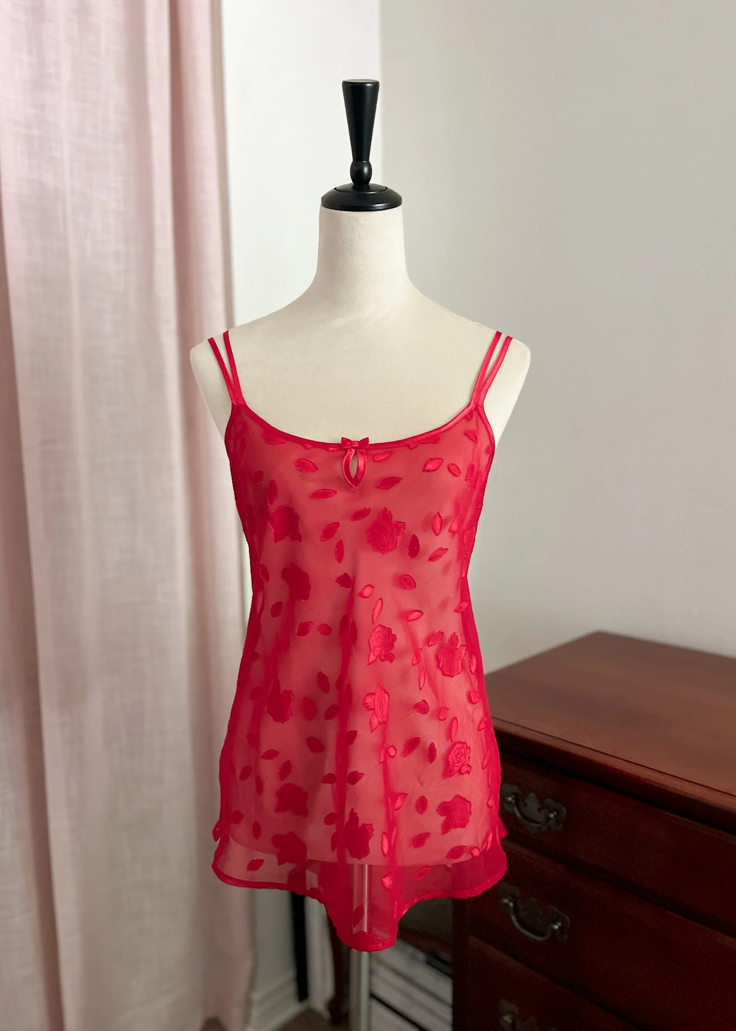 Sheer Red Rose and Petals Top (M)
