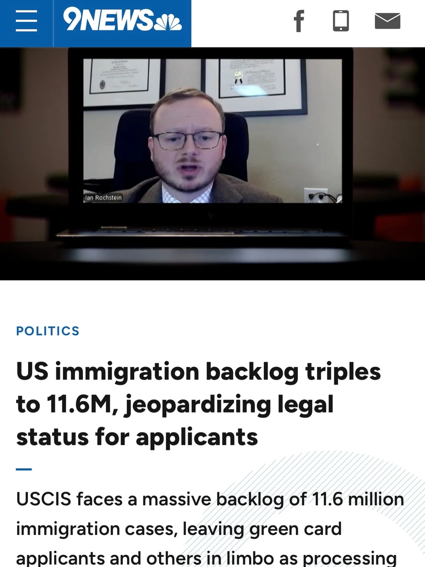 Thank you @9newsdenver and @angeline.mccall for interviewing me about current USCIS backlogs and delays in the processing of green card applications! 

https://www.9news.com/article/news/politics/us-immigration-backlog-triples/73-96f9a45f-0f9b-4ad5-a
