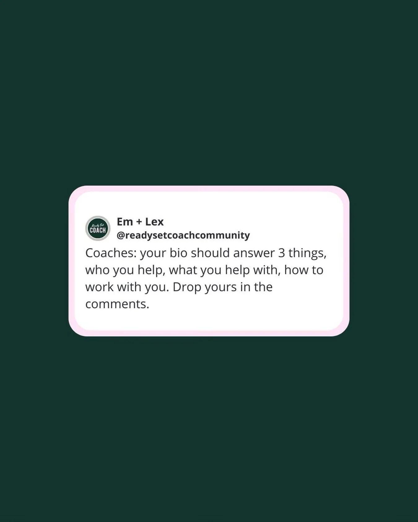 Let&rsquo;s kick this off: who you help, what you help with, how to work with you. We want to hear yours in the comments. 

#promoteyourself #coaches #coaching #readysetcoach