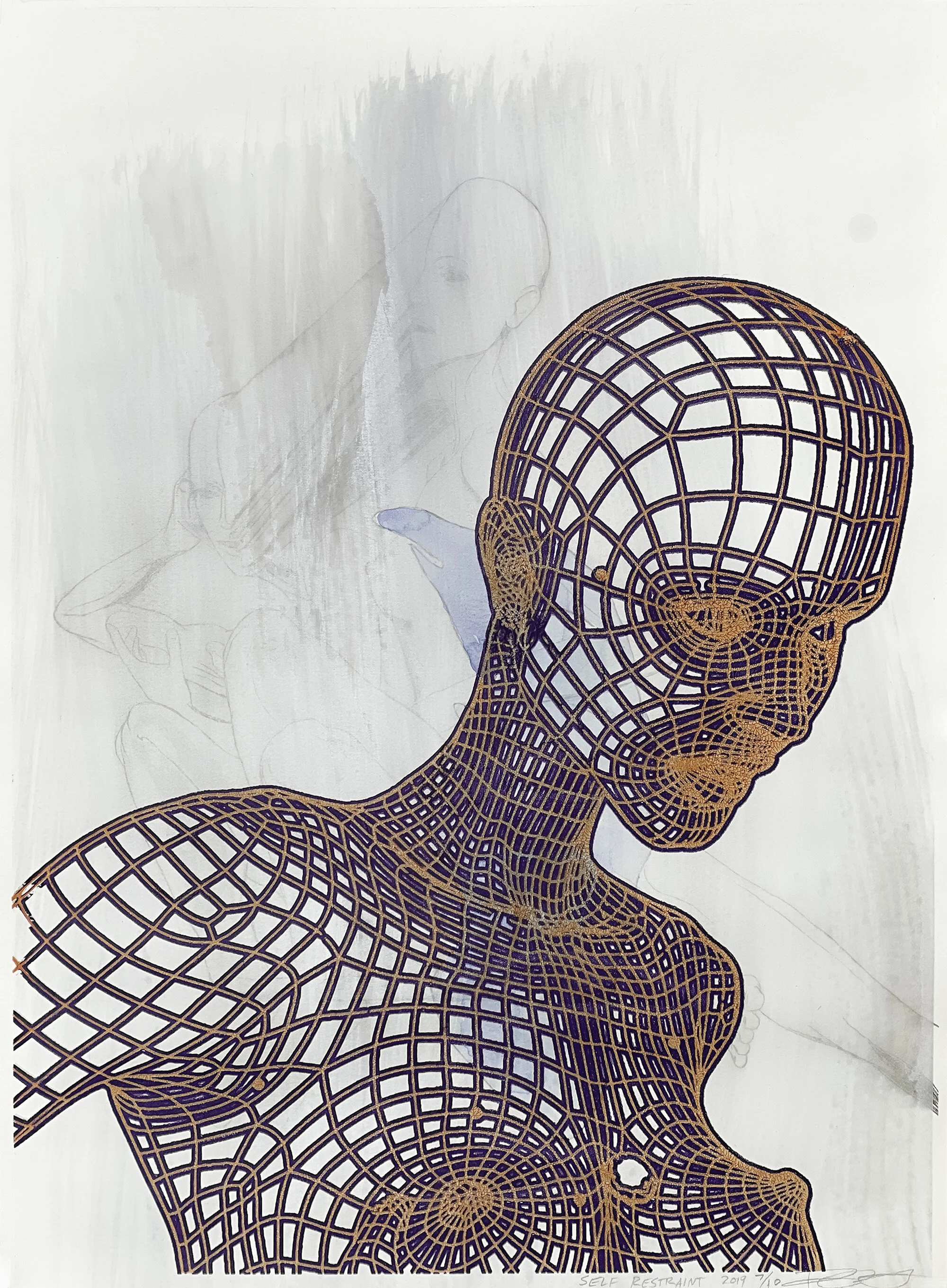 self restraint / silkscreen, watercolor / 13"x17.75"