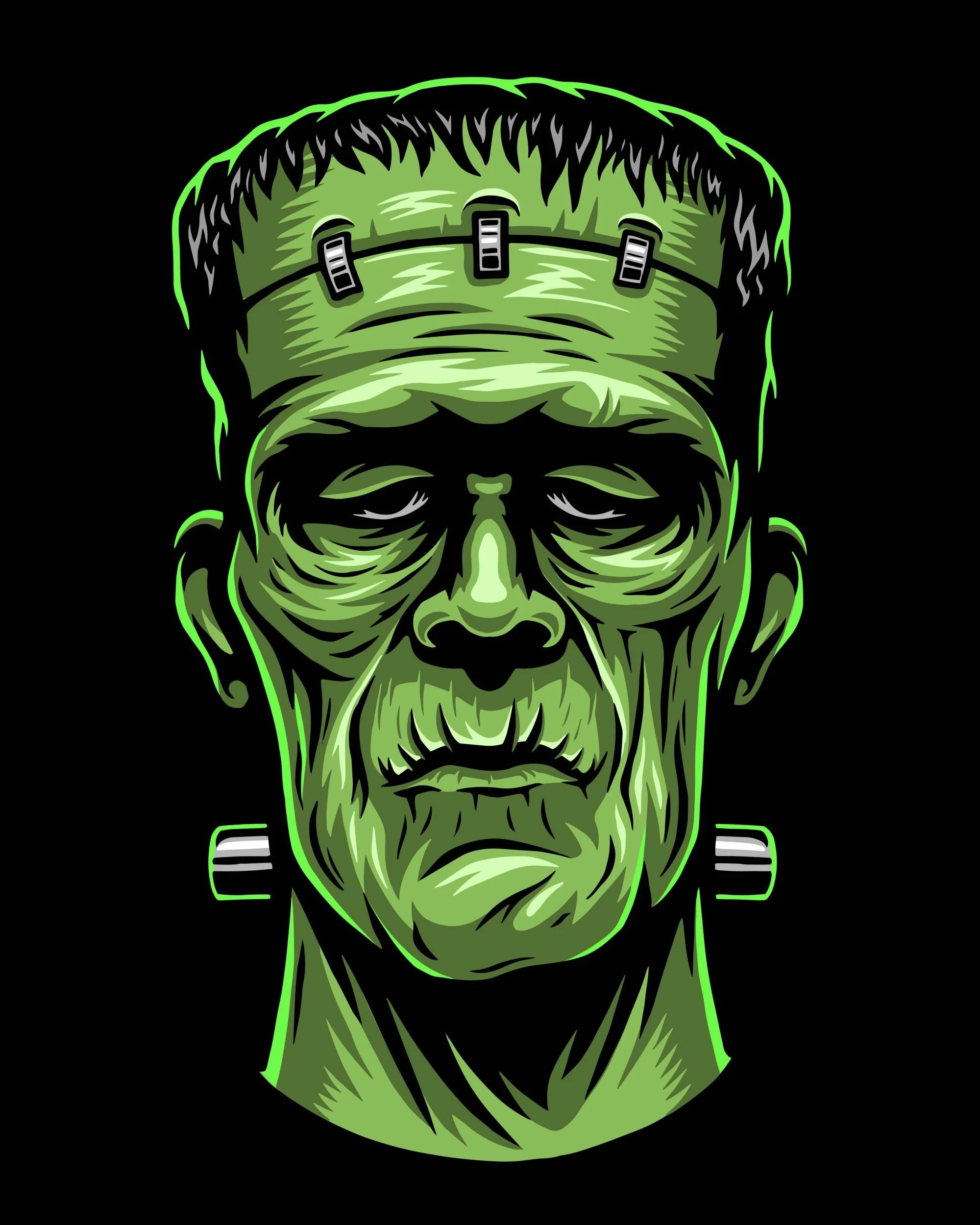 Illustration of the head of Frankenstein's Monster
