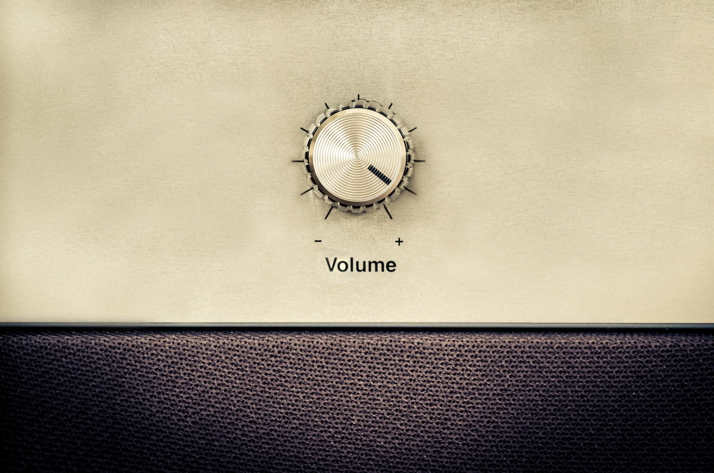A rotary volume knob on a speaker