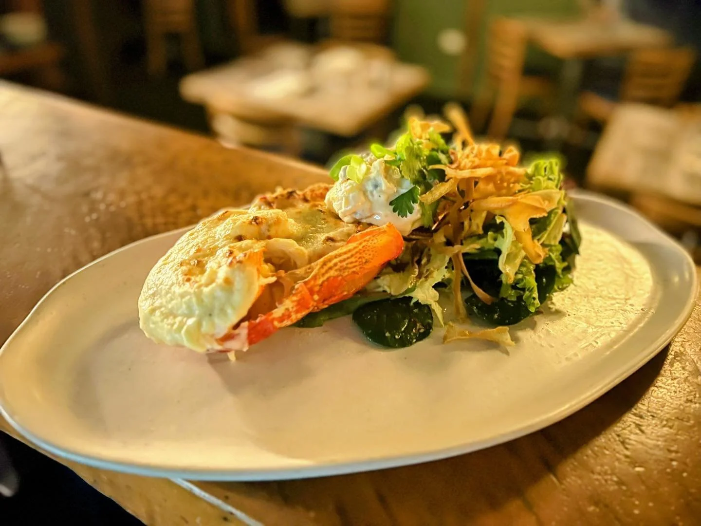 Crayfish is back tonight due to popular demand!

Southern Rock Lobster (Crayfish), grilled and served with a white wine sauce and a potato mayonnaise salad.
Half shell for $71, or full for $110.

Please call us on 6471 7572 to book or head to www.ris