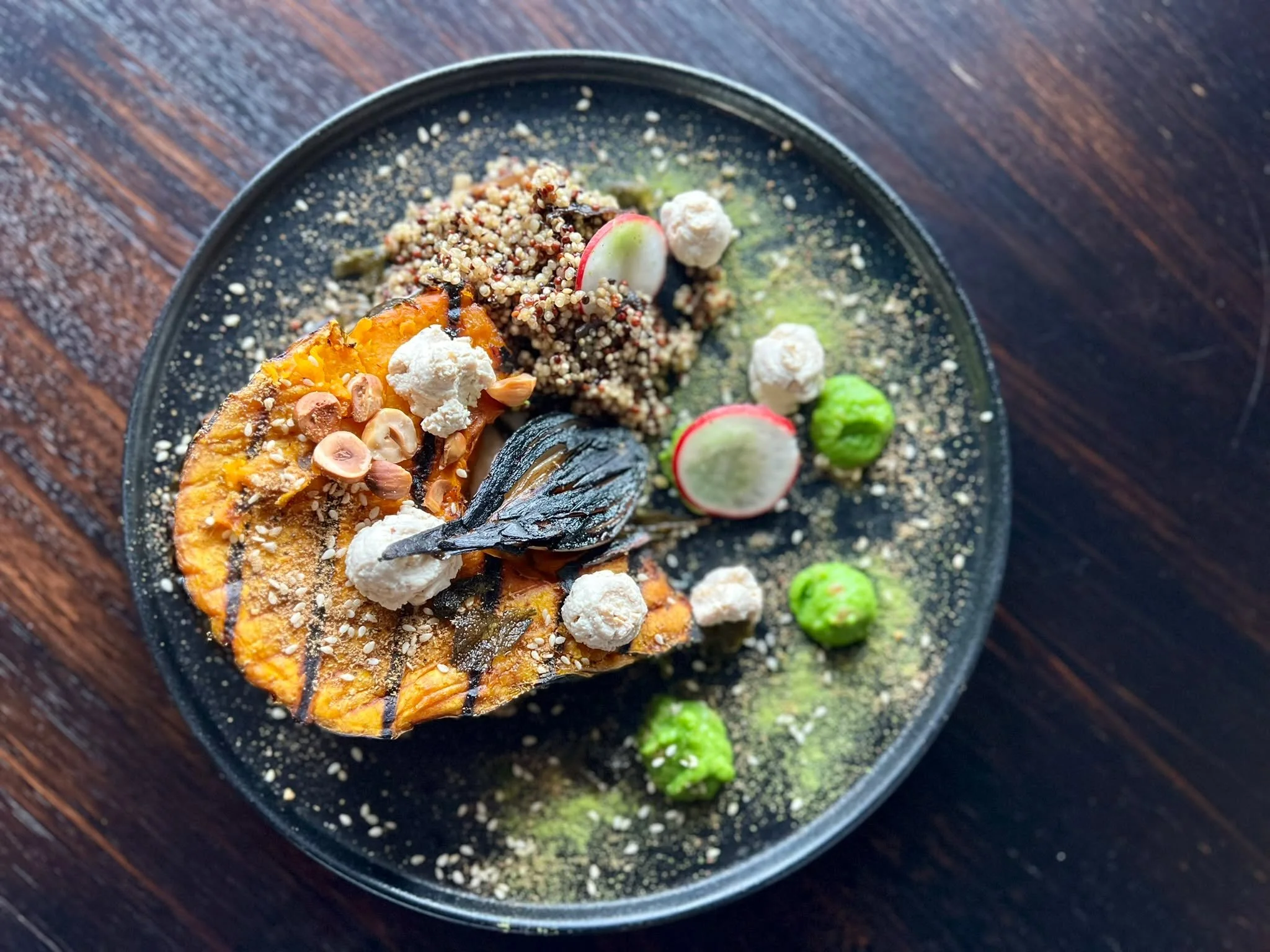 Six new dishes have joined our seasonal menu, including our roasted pumpkin and smoked tofu (pictured), with mint pea pur&eacute;e, quinoa, and an aromatic sandalwood dukkah. Vegetarian, and quietly one of our best.

Risby's Restaurant, open daily fr
