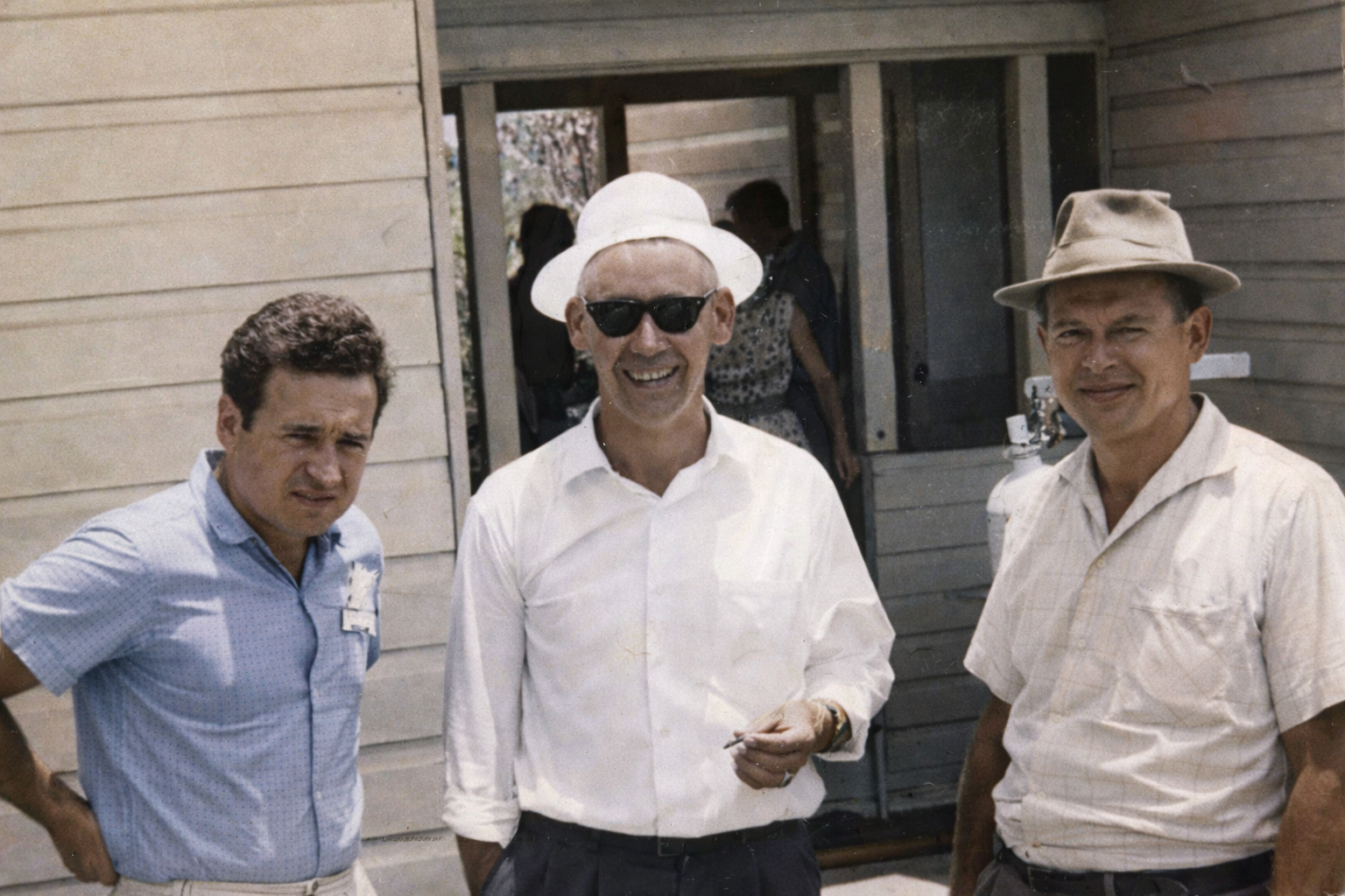 LtoR Adolph Schuster Baitabag headmaster,H Junker Ogelbeng Seminary, Helmut Klemm Alkena Missionary.jpg