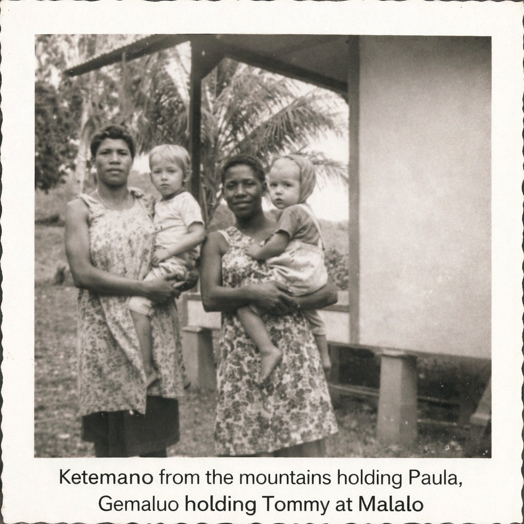 1962 Malao with the house girls Ketemano holding Paula from Mountains and Gemaluo holding Tom from coast-1.jpg