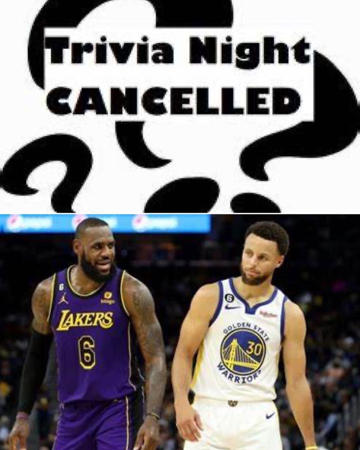 We interrupt our regularly scheduled trivia night tonight to bring you game 1 of the western conference semifinals!  Steph vs. Lebron!  Who&rsquo;s not excited about this!  Tip-off is at 7pm, get here early for a seat!  @thesfac @triviawitherin #tues