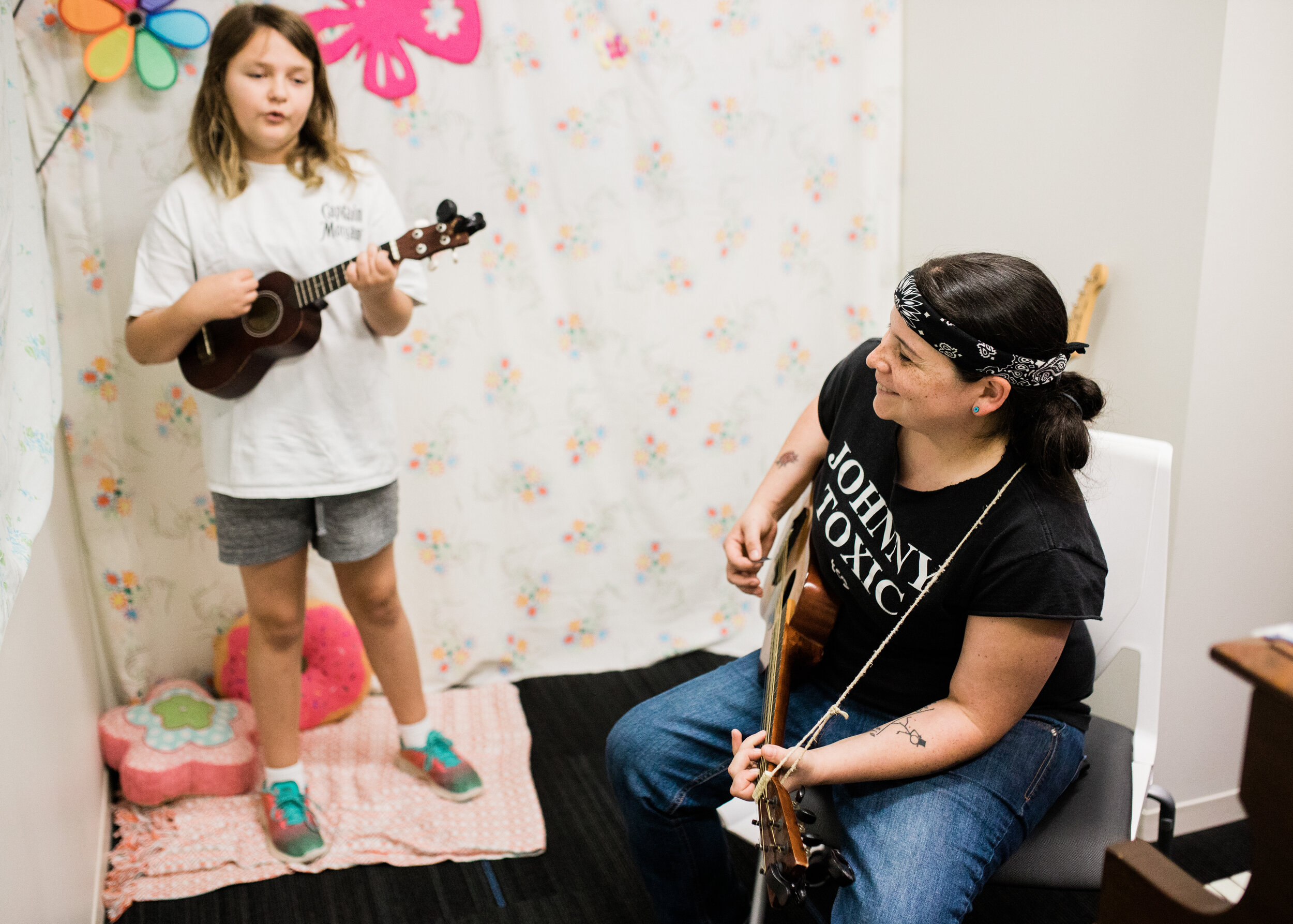 Trust Tree Music Program Facilitator Hope Findlay and Sadie