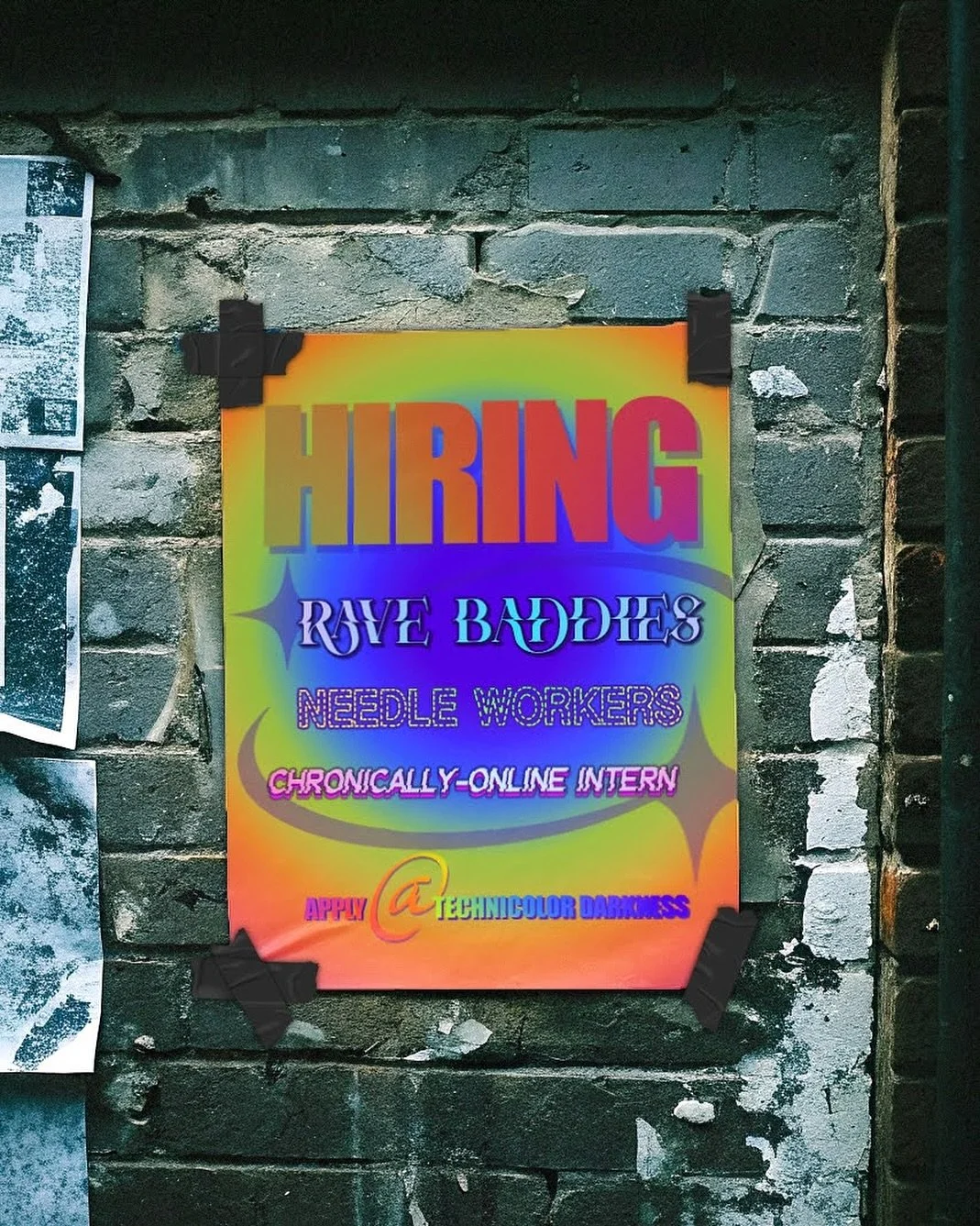 Looking for a side hustle? WE&rsquo;RE HIRING:
💋Rave Baddies (local and international)
🧵 Freelance Needle Workers
📱Chronically-Online Intern
Apply at www.technicolordarkness.com/apply
.
.
I had tons of fun creating this rainbow hiring poster. Hope