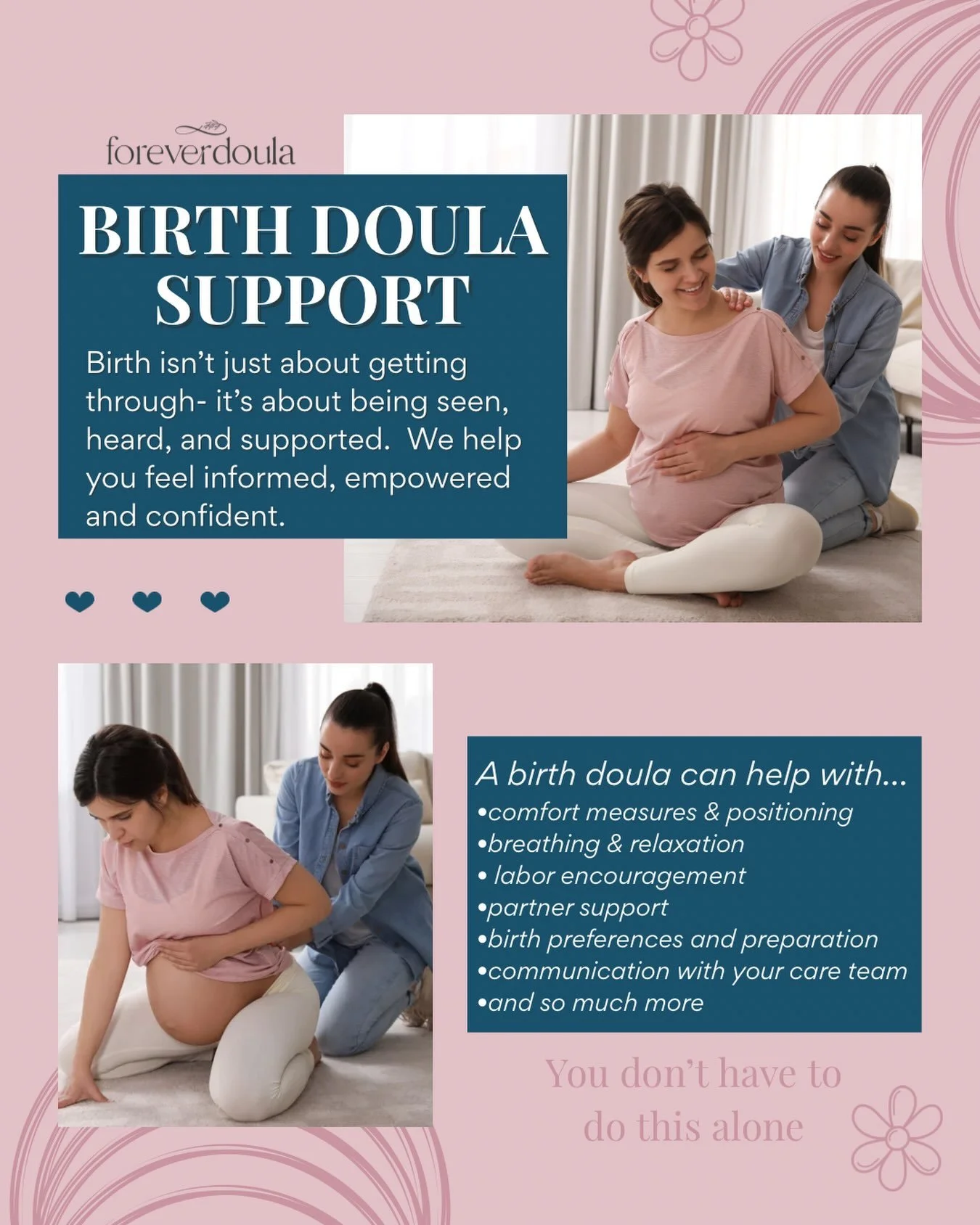 So what does a birth doula actually DO? 🤍

A birth doula is there to support you throughout labor- not to take over, make decisions for you, or replace your medical team.

We&rsquo;re there to help you feel supported, informed, and confident as you 