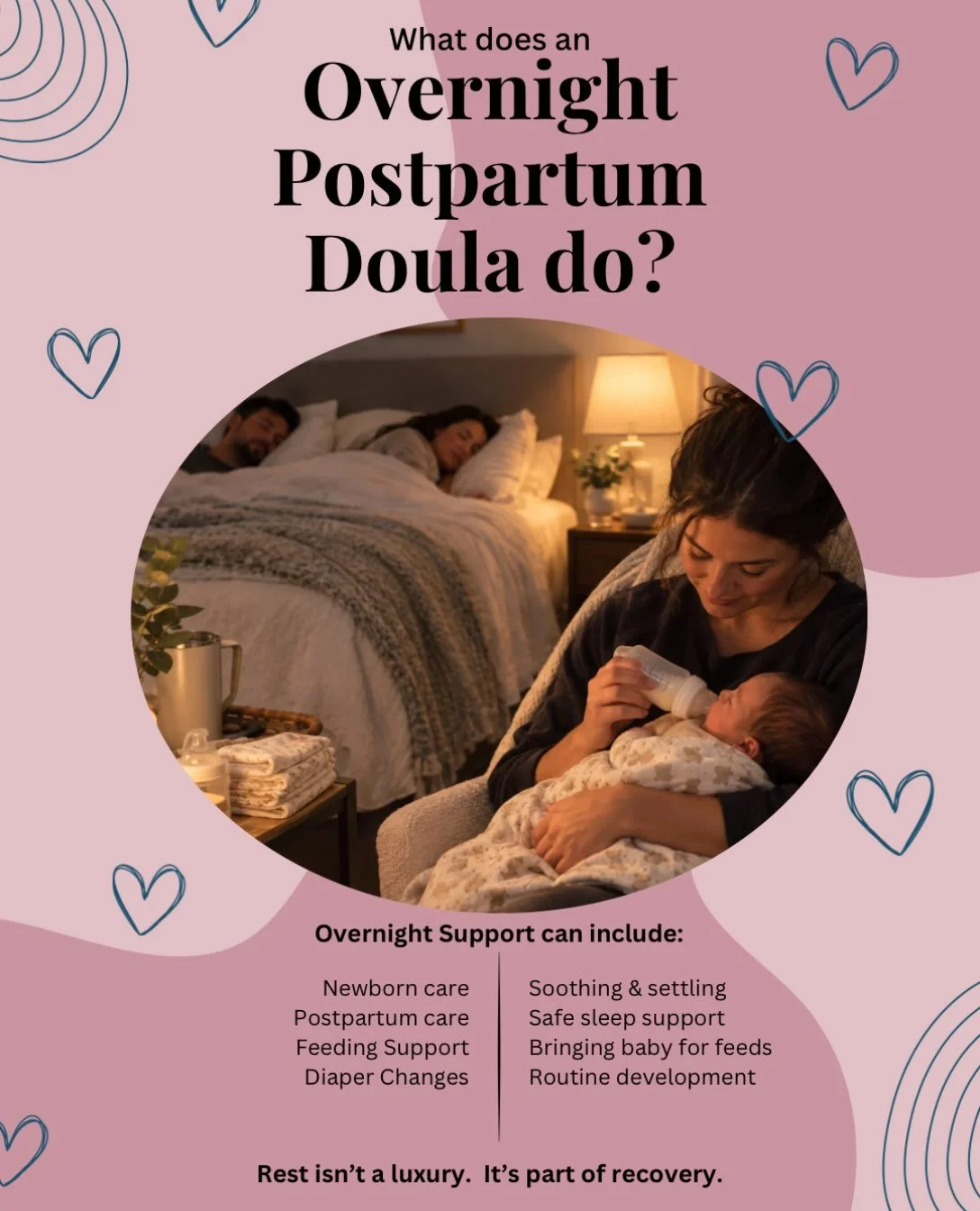 Imagine getting a stretch of sleep while someone you trust is caring for your baby.

That&rsquo;s one of the biggest benefits of an overnight postpartum doula. 🤍

Overnight support is designed to help parents get much needed rest while still having 