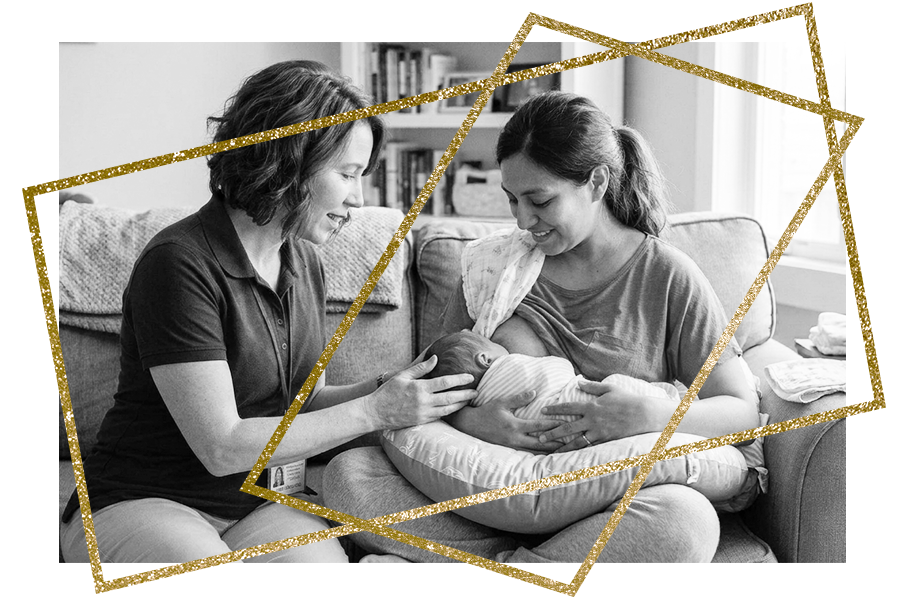 Certified lactation counselor helping a new mom breastfeed her baby at home in New Jersey, New York City, and Long Island.