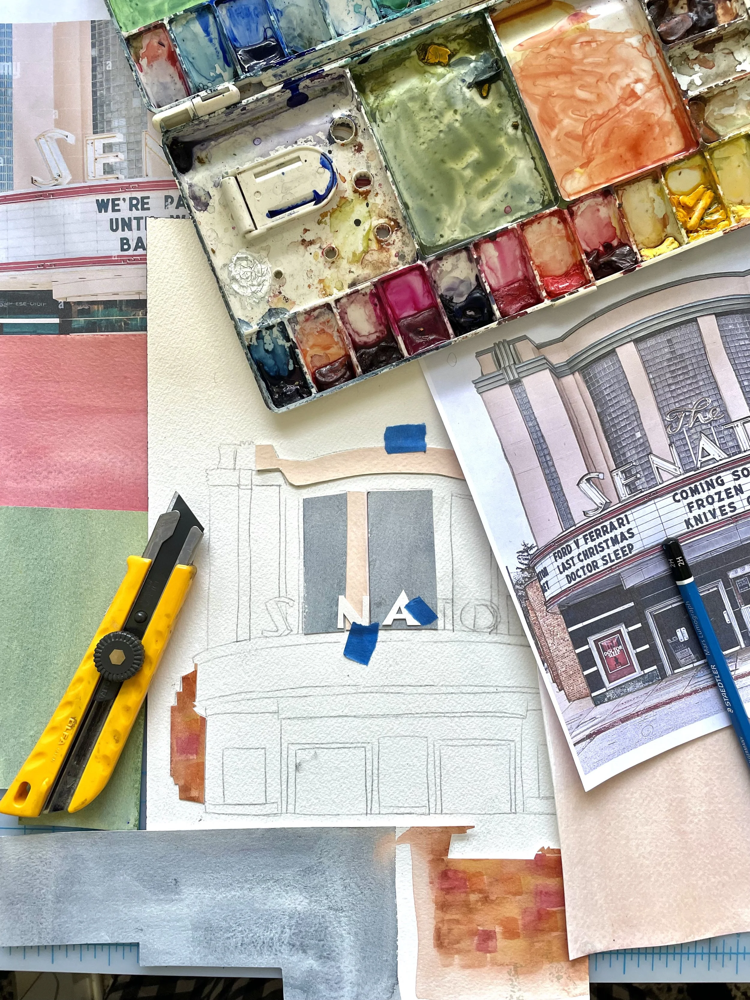 Watercolor Collaging Mount Desert Island's Landscapes