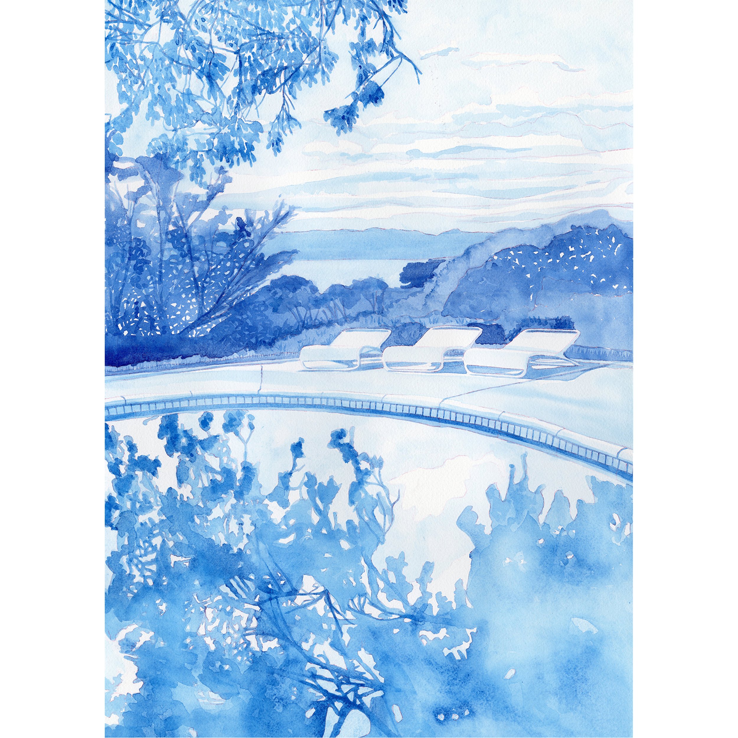 Phthalo Blue, 2026, Handmade Watercolor on Arches, 14"x20"
