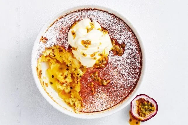 Passionfruit self-saucing pudding