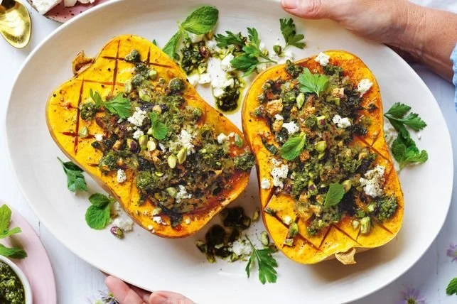 Rice-stuffed butternut pumpkin