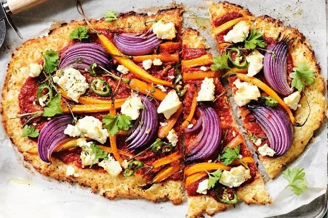 Carrot and fetta cauliflower pizza