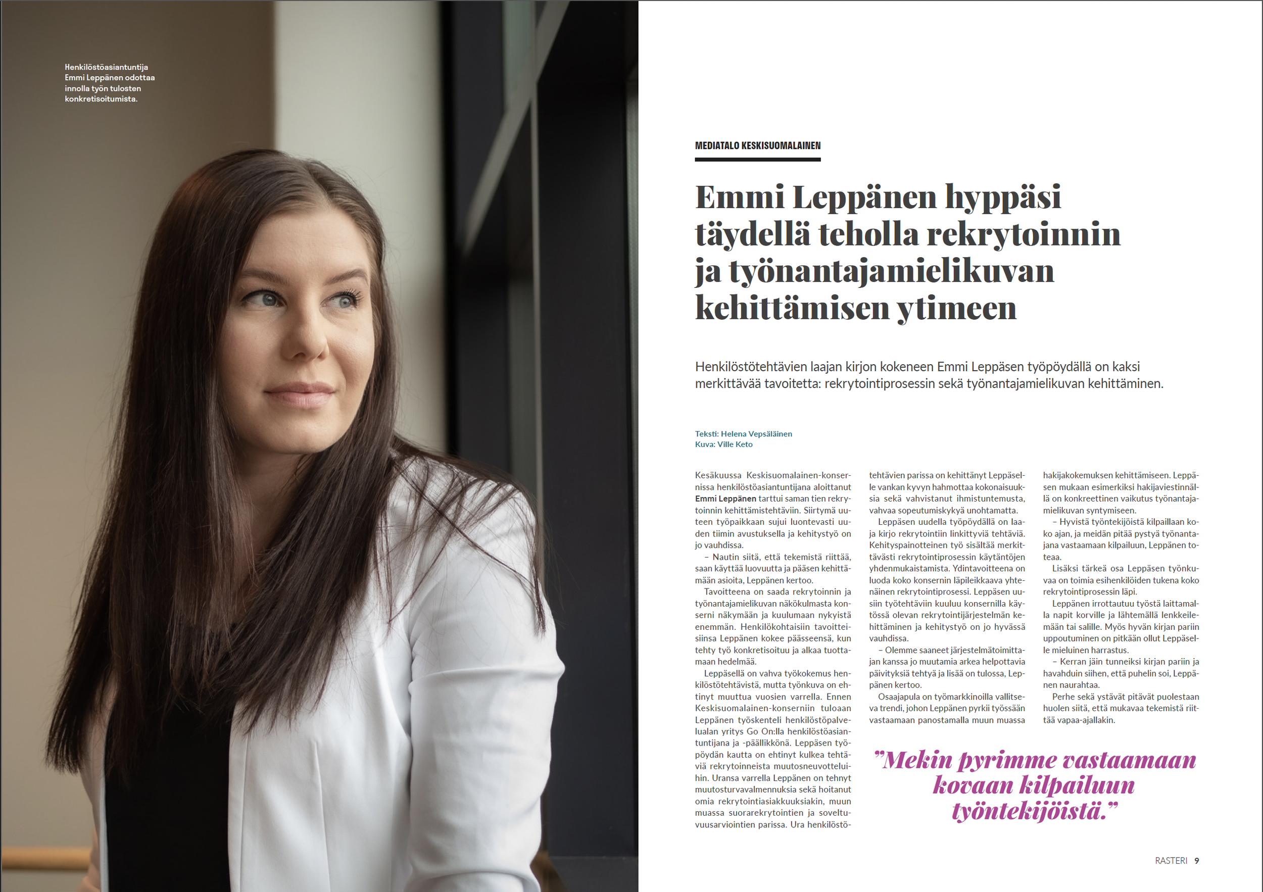Henkilökuvajuttu, artikkeli, Mediatalo Keskisuomalainen hekilöstölenti Rasteri
