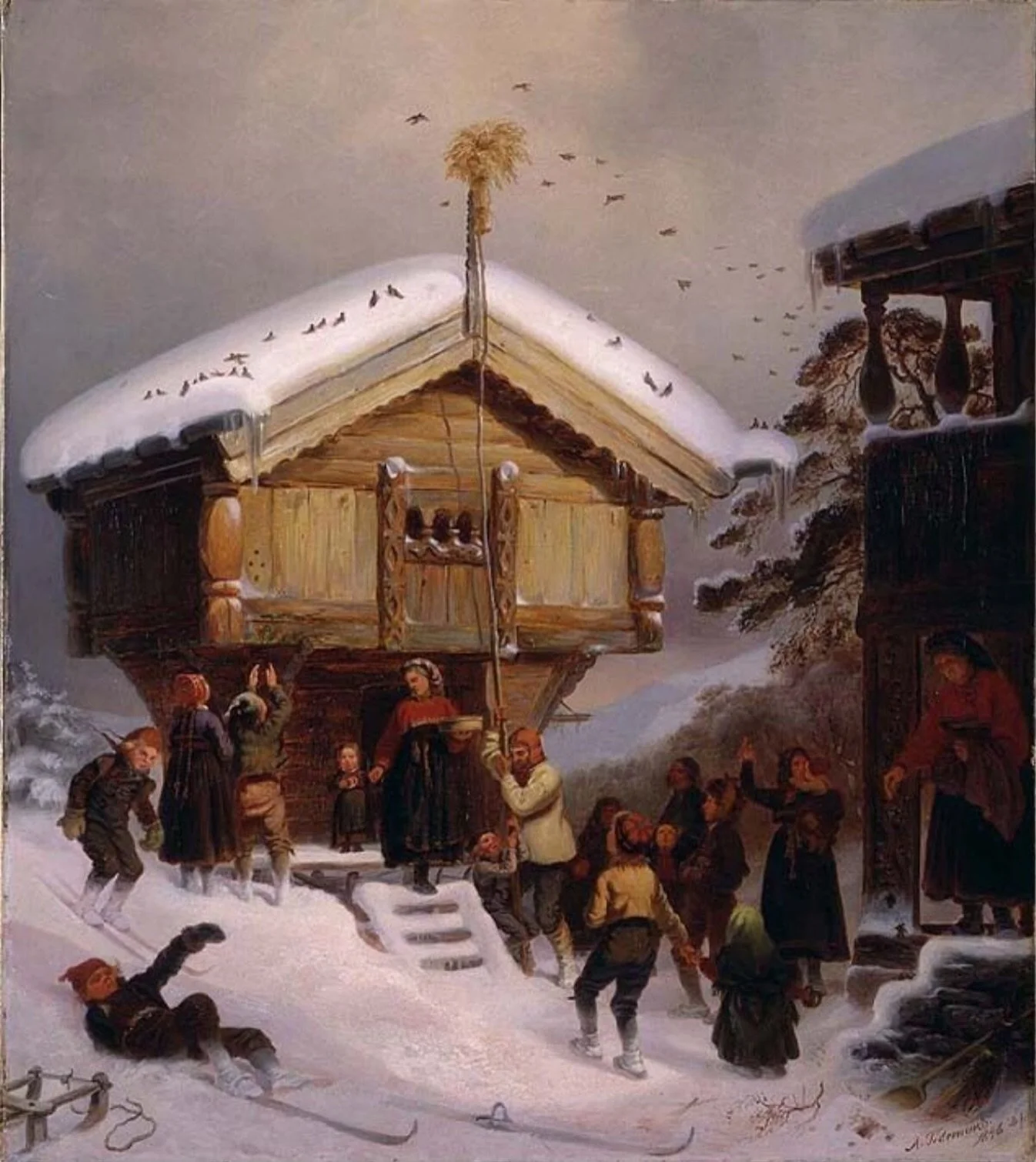 God jul fra Bolkesj&oslash; Gaard🎄🤶✨&hearts;️ Norsk juleskikk av Adolph Tidemand fra 1847 er fortsatt et god symbol p&aring; hvordan vi liker julen, fylt med enkle gleder og tradisjoner. Maleriet er av loftet p&aring; nabog&aring;rden Uppigard Bolk