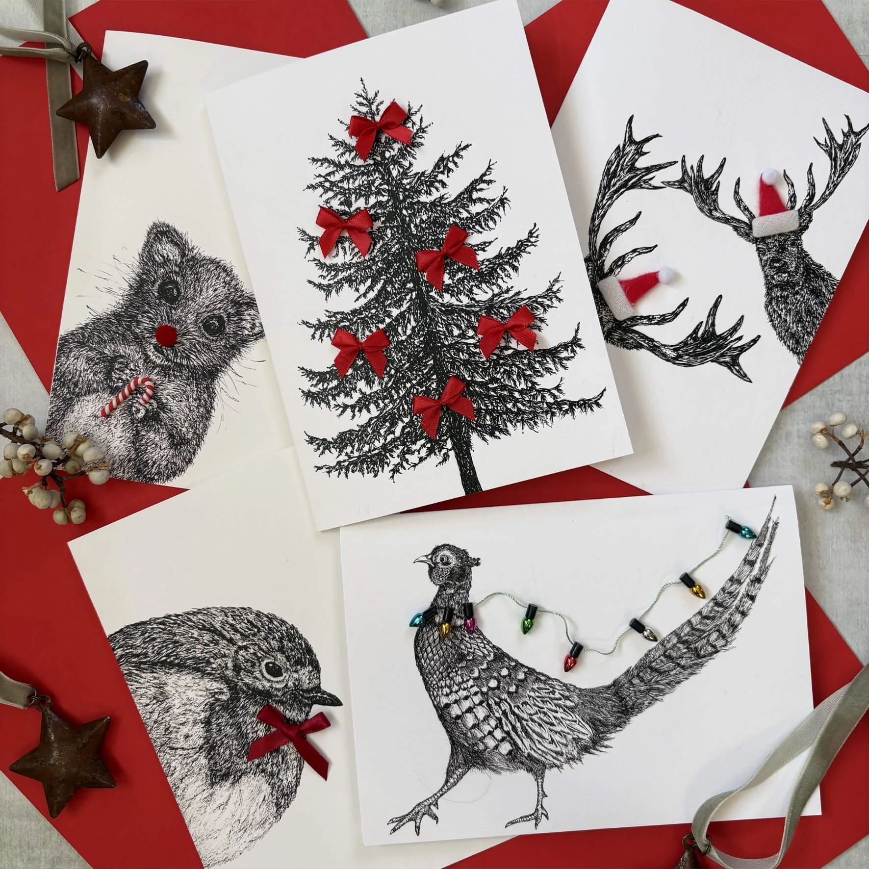 5 Luxury, Hand Decorated Christmas Cards