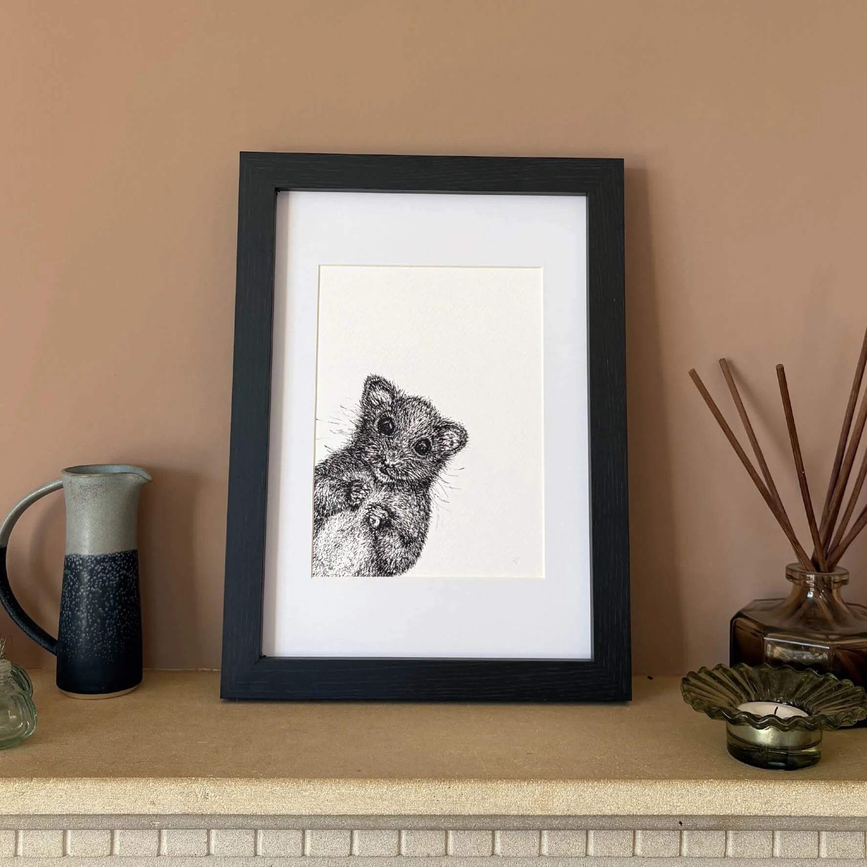Framed Peeping Dotty Dormouse Print - A4