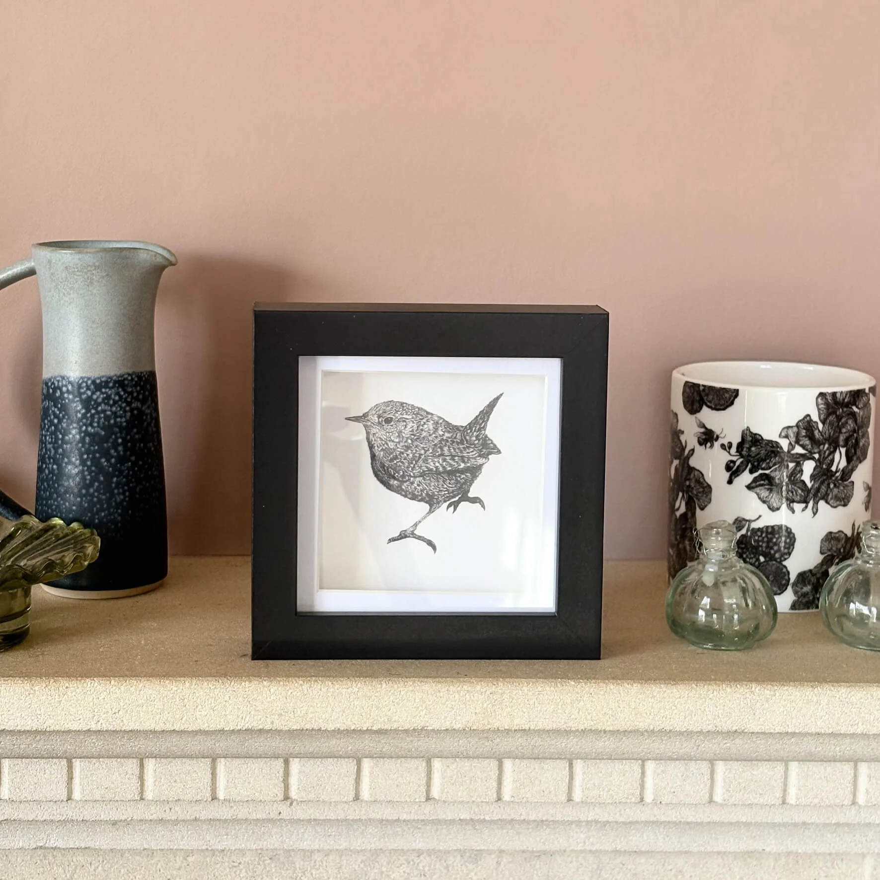 Mini_frame_wren_illustrated_print_plaster_wall_shelf.jpg