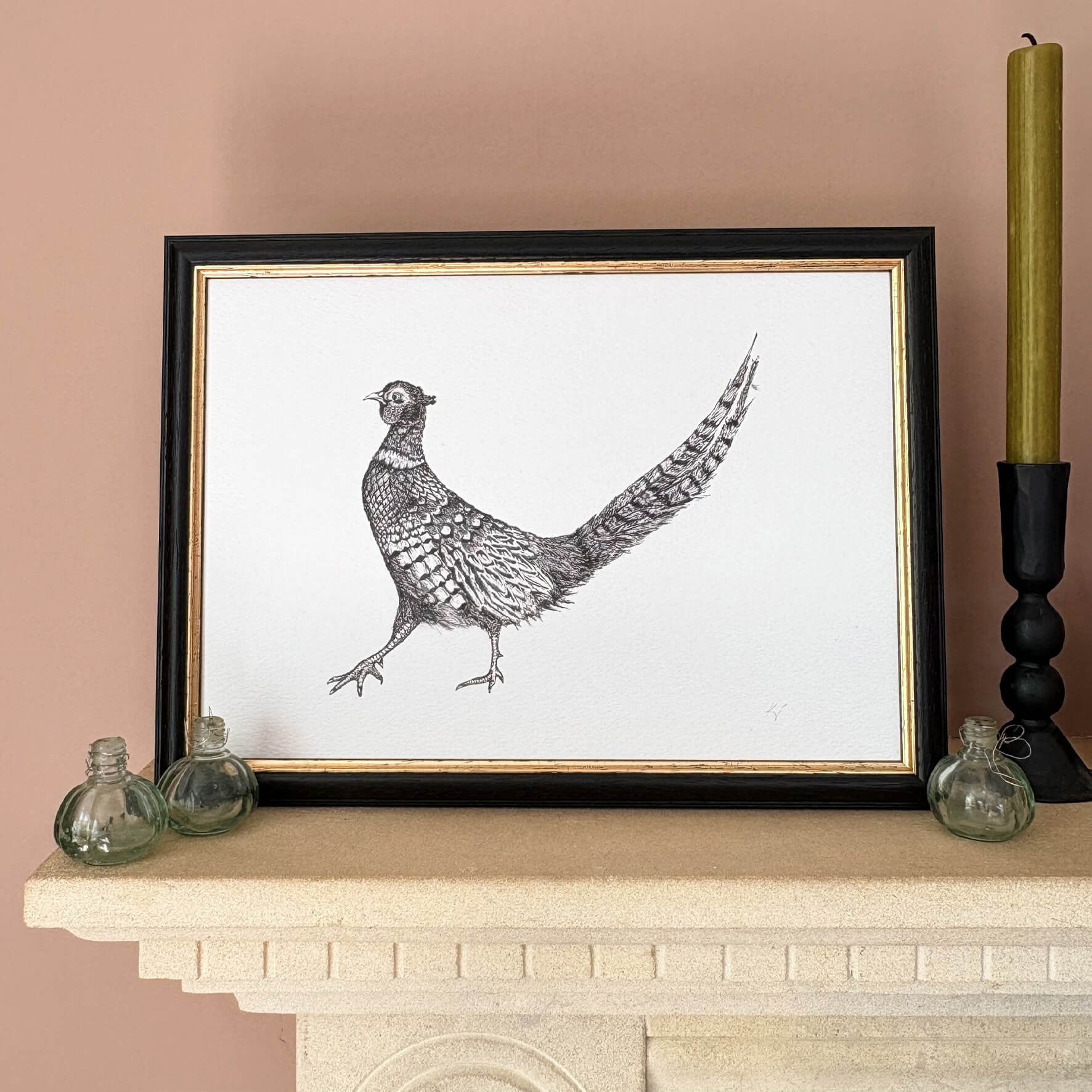 Black & Gold Framed Pheasant - Phillip A4