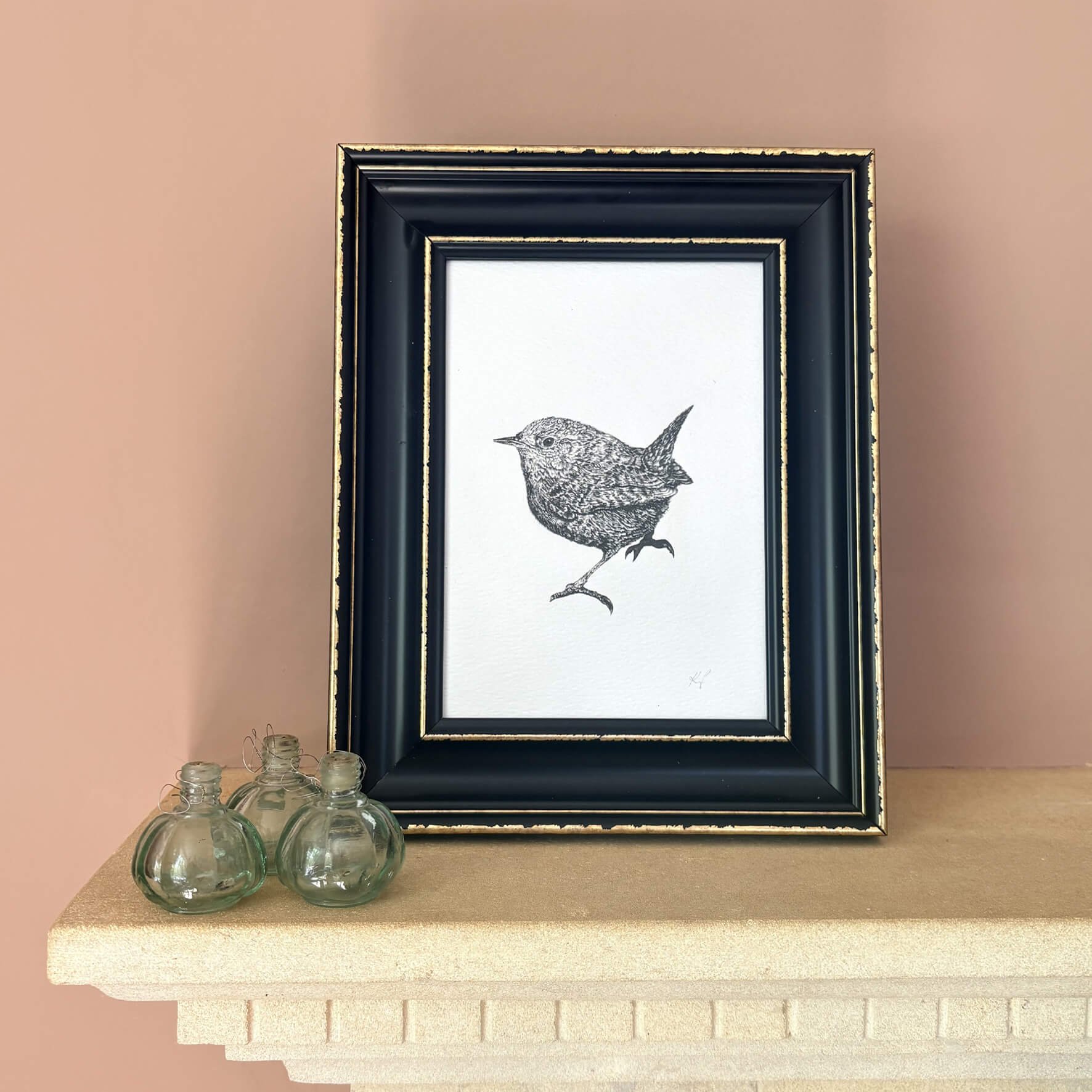 Back & Gold Framed Wren - Rhiannon