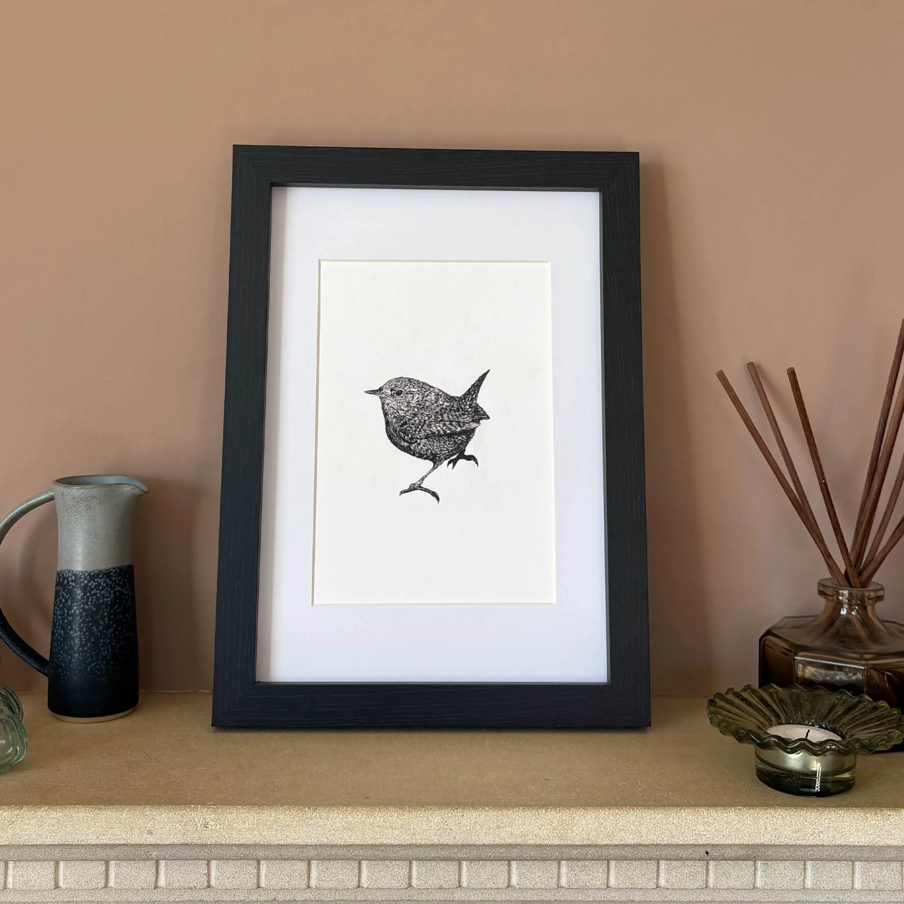 Framed Rhiannon Wren Print - A4