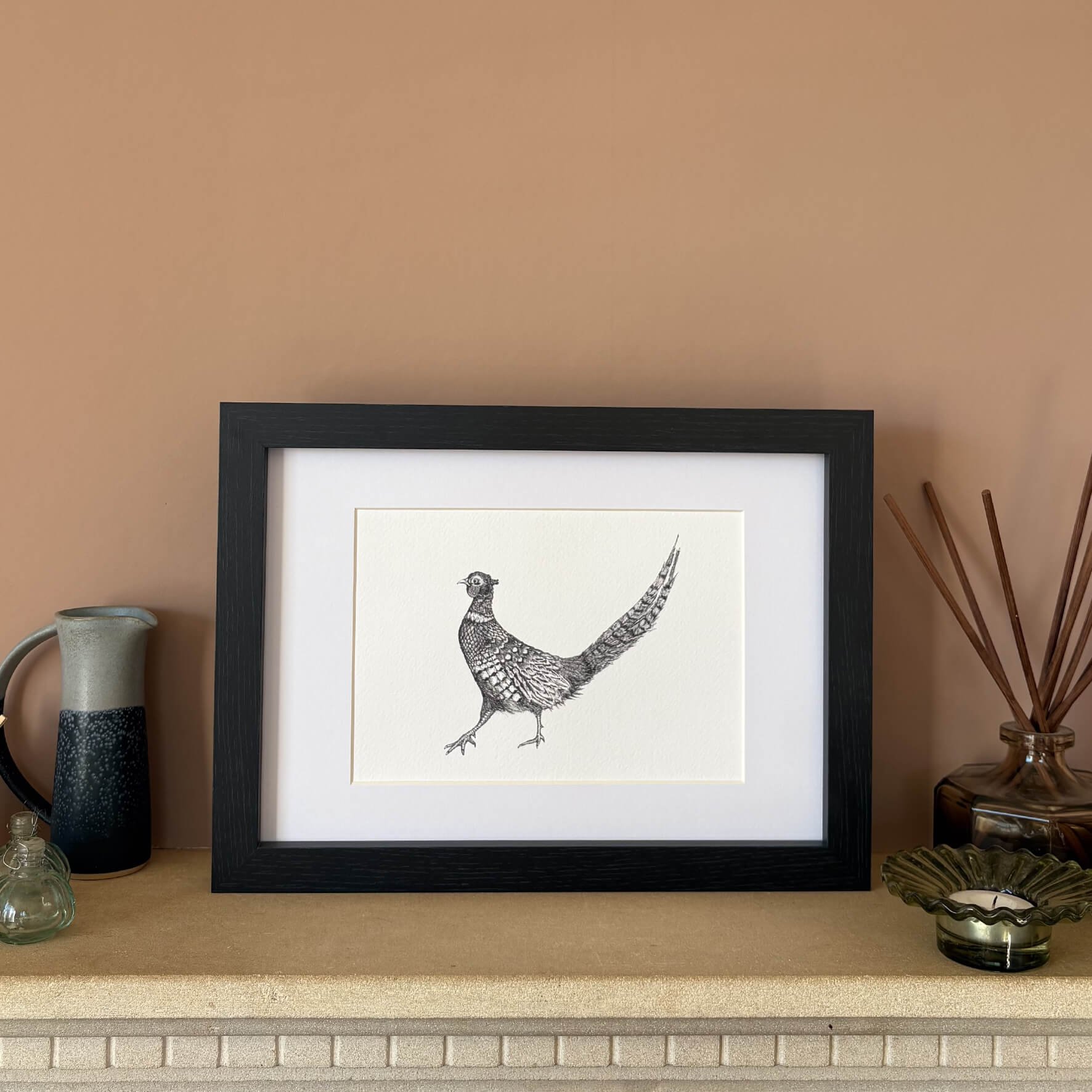 Framed Phillip Pheasant Print - A4