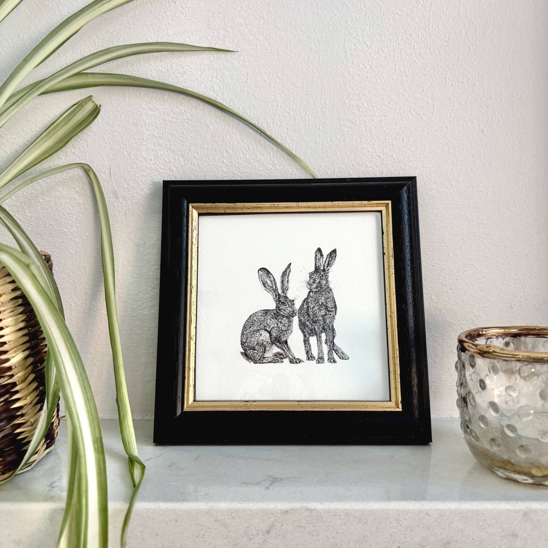 Gold Mini Framed Hares- Hector & Hermione