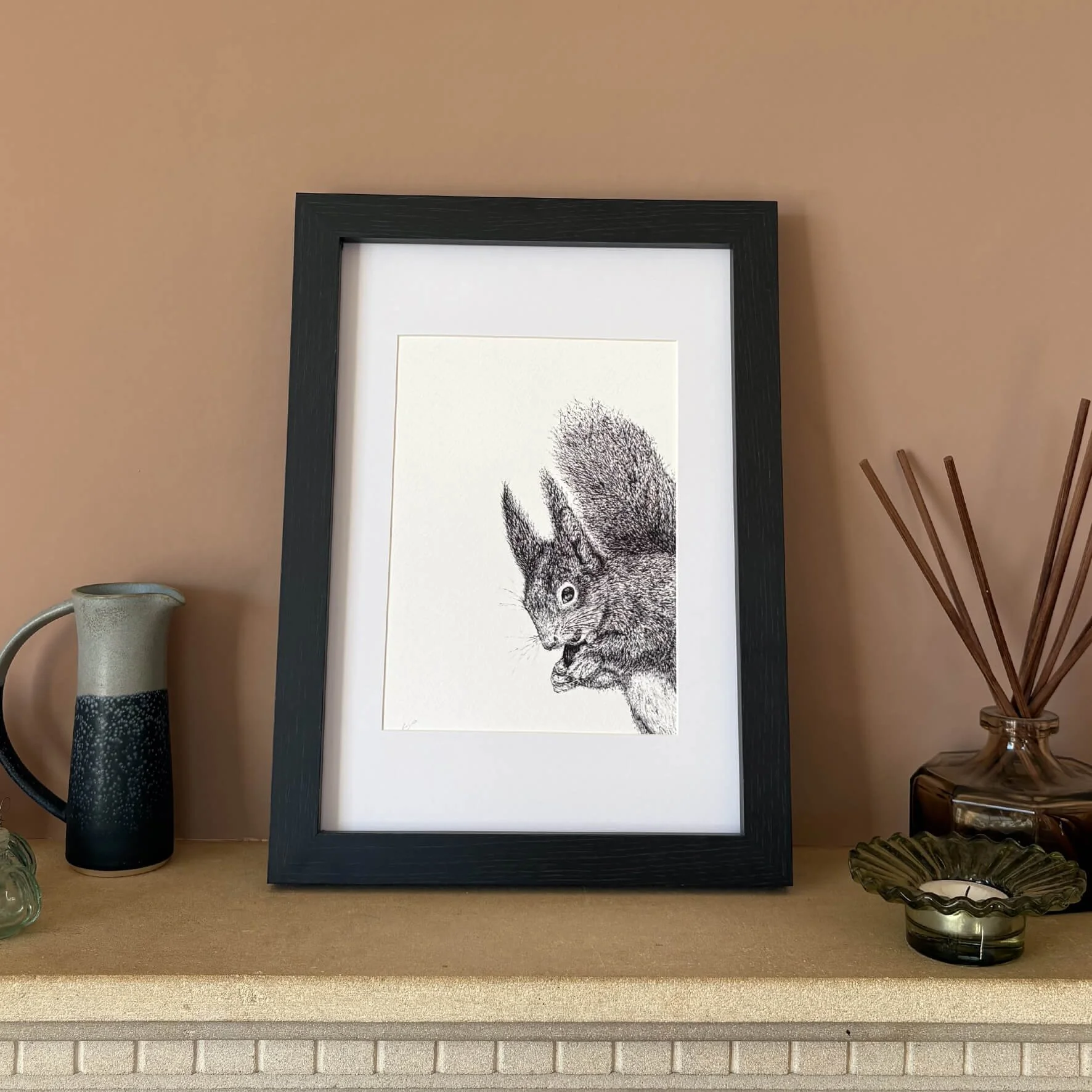 Framed Peeping Sadie Squirrel Print - A4