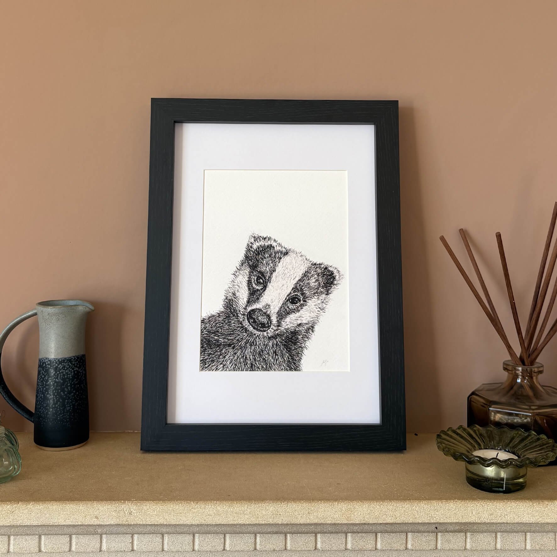 Framed Peeping Benedict Badger Print - A4
