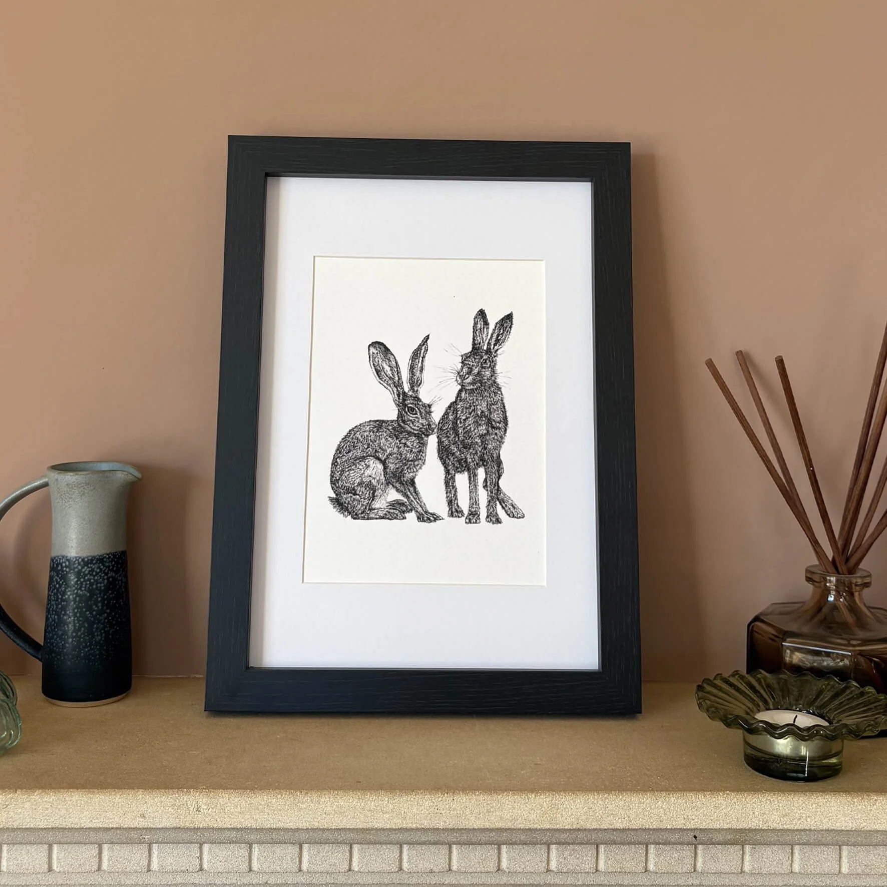 Framed Hector & Hermione Hare Print - A4