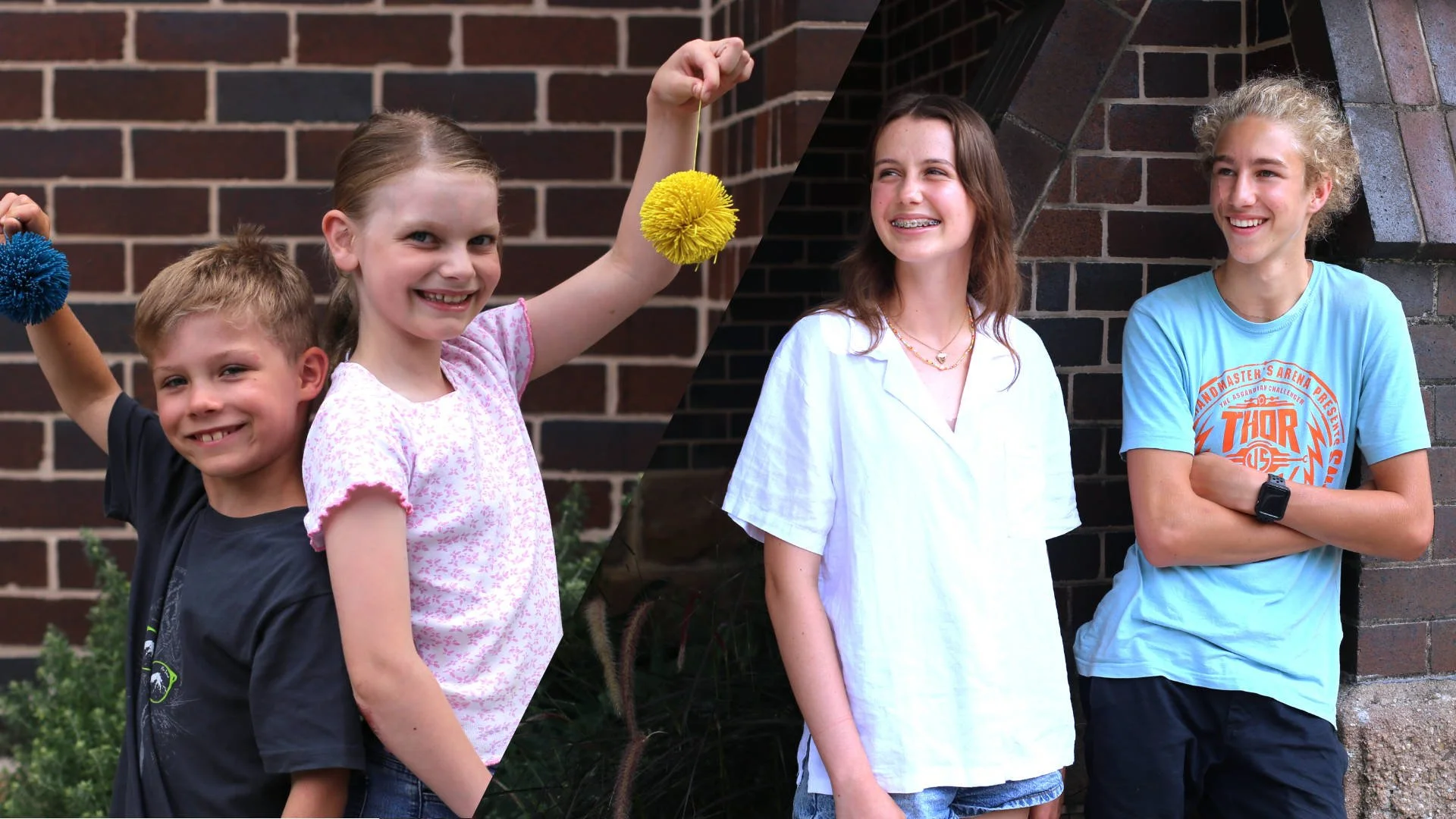 Split image of two groups of kids.