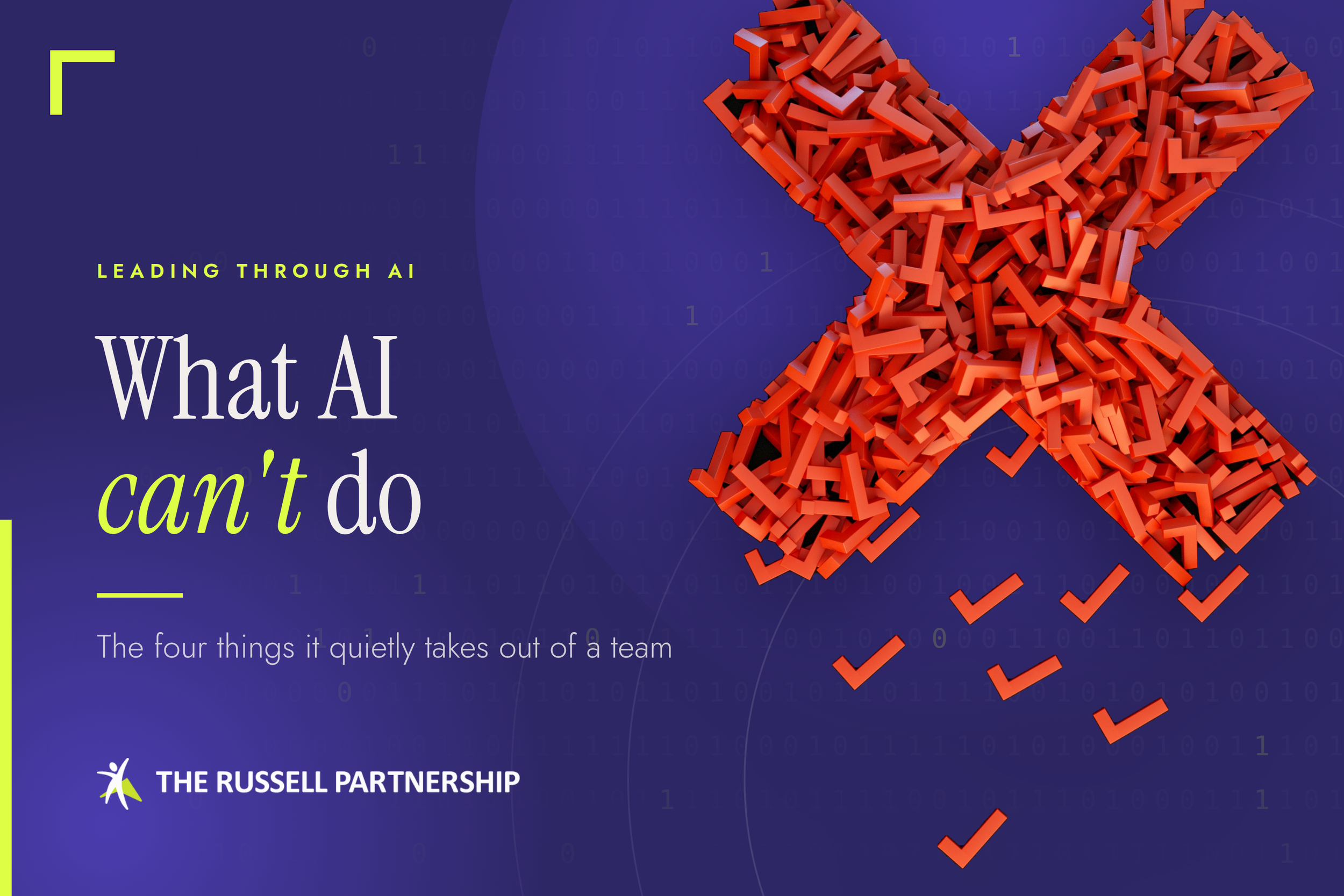 Navy graphic with the words What AI cannot do, over a faint field of binary digits