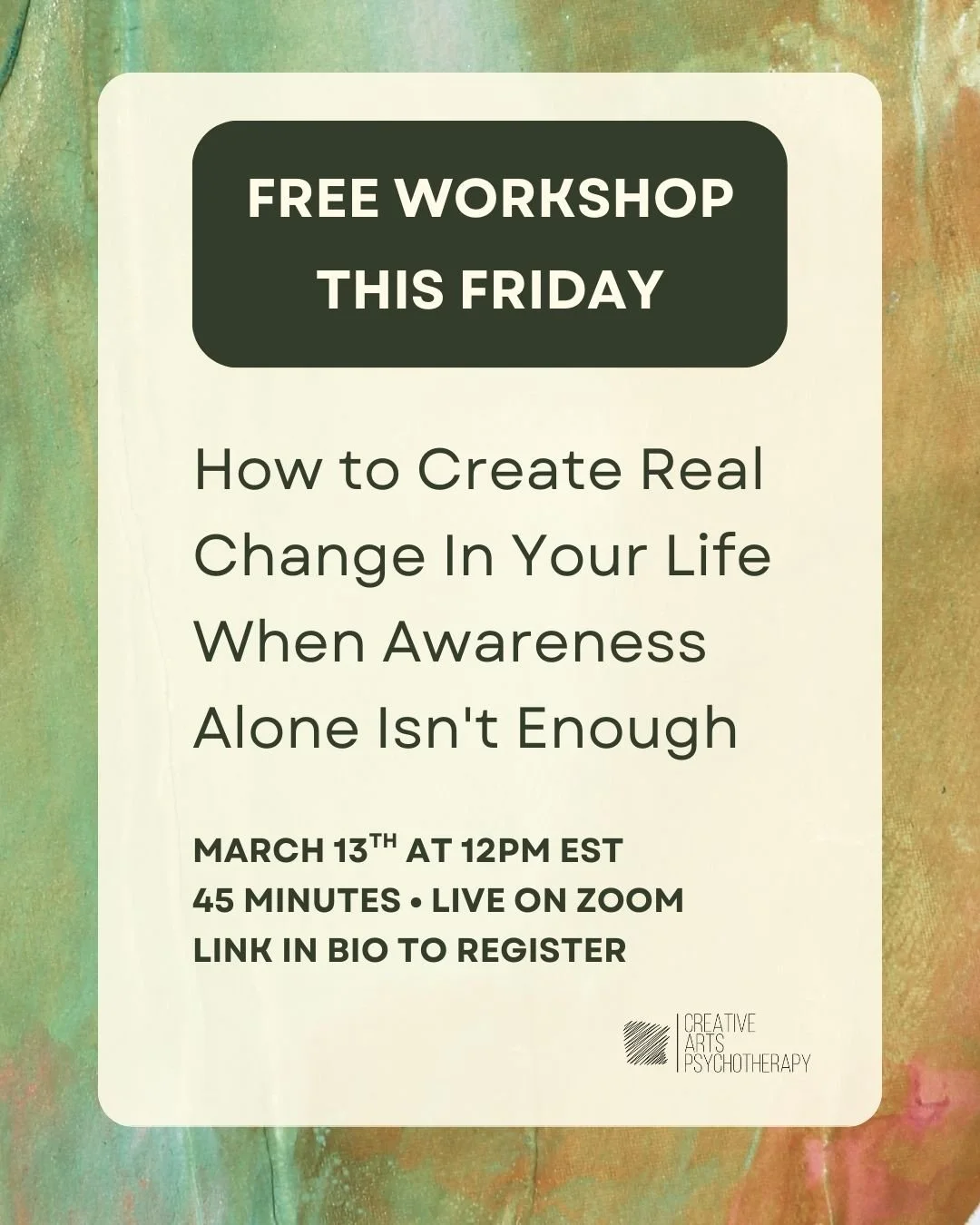 Last week to register! Workshop is this Friday, March 13th.

In 45 minutes, you'll learn why insight alone often isn't enough to create real change, and you'll experience what it feels like to work differently. Not more information to analyze. Felt e
