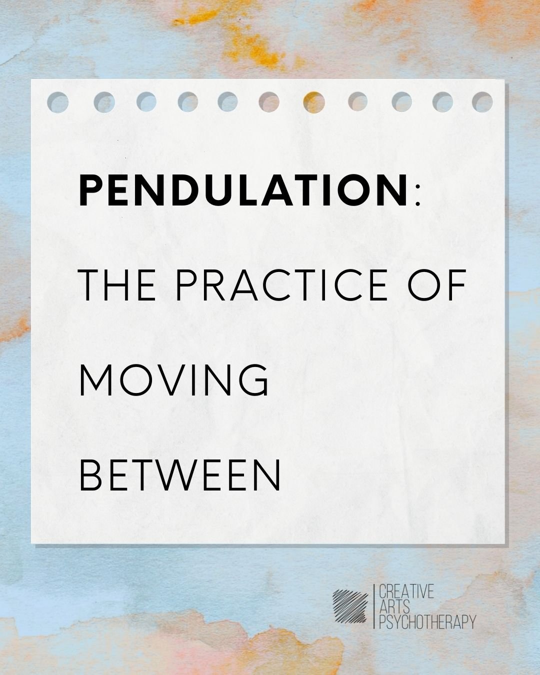 In somatic therapy, pendulation is the practice of moving between two states: activation and resource. The difficult feeling and the settling place. The tightness, the fear, the grief... and the memory, image, or sensation that helps your nervous sys