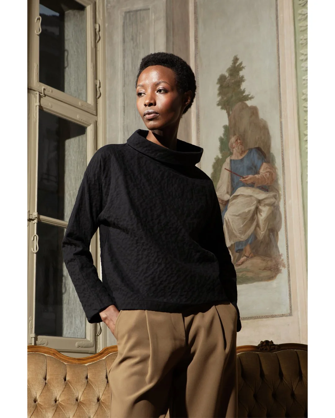 OCTOBER MONDAY. Some Mondays call for an easy blouse. Rich texture, generous volume and a collar that beautifully frames the face. Done.