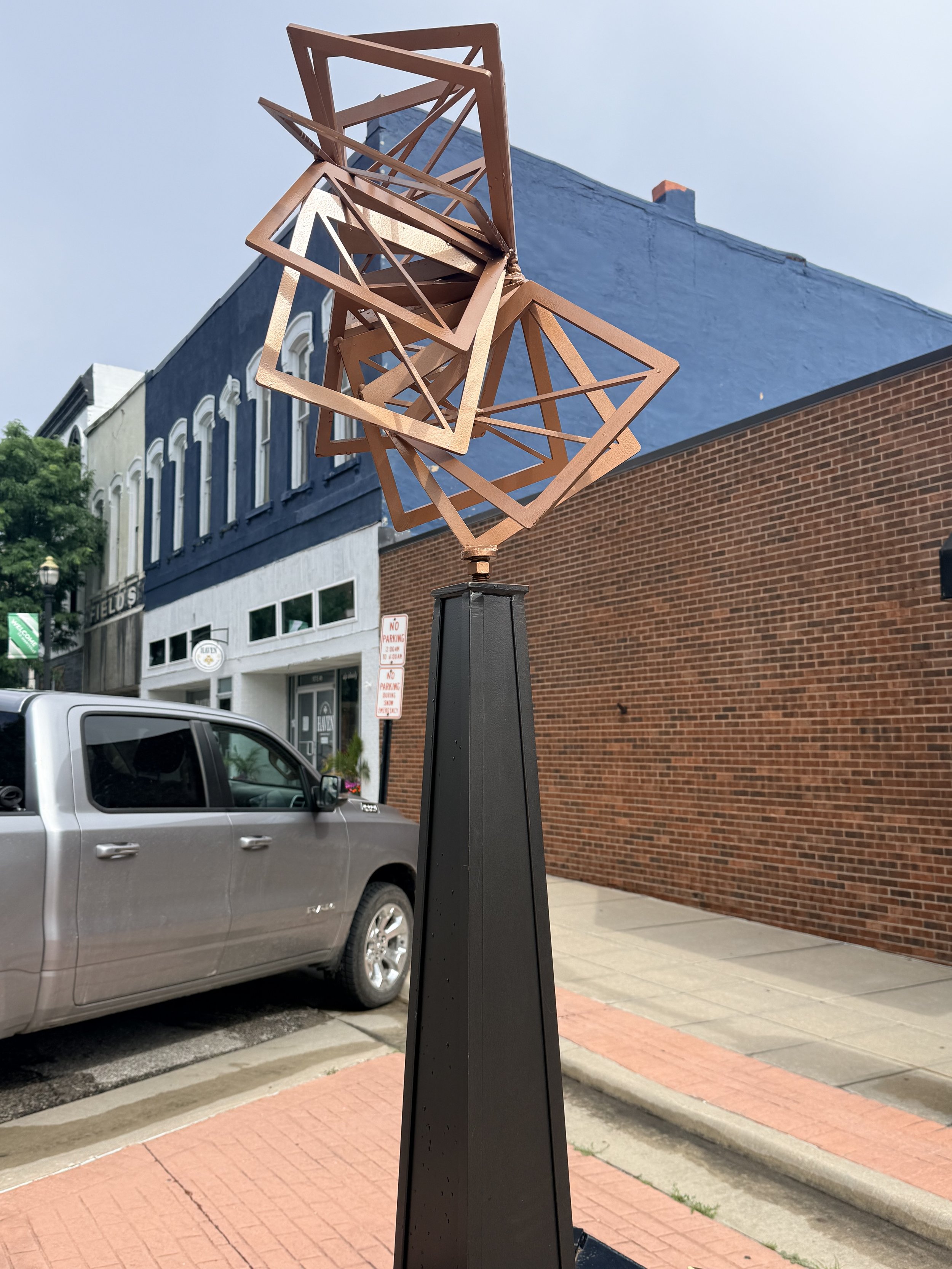 A geometrical shaped sculpture.