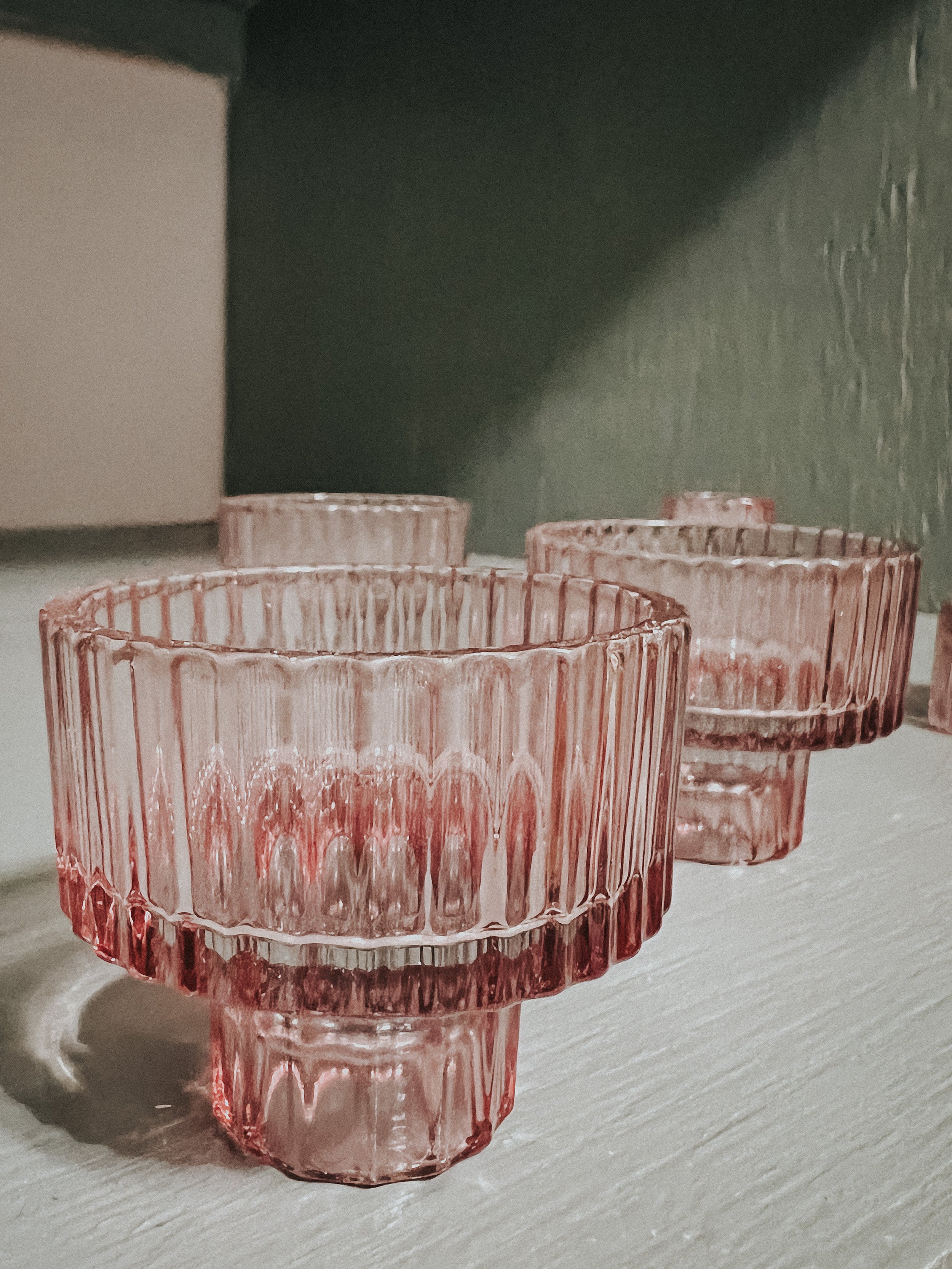 Pink clear glass candle holder