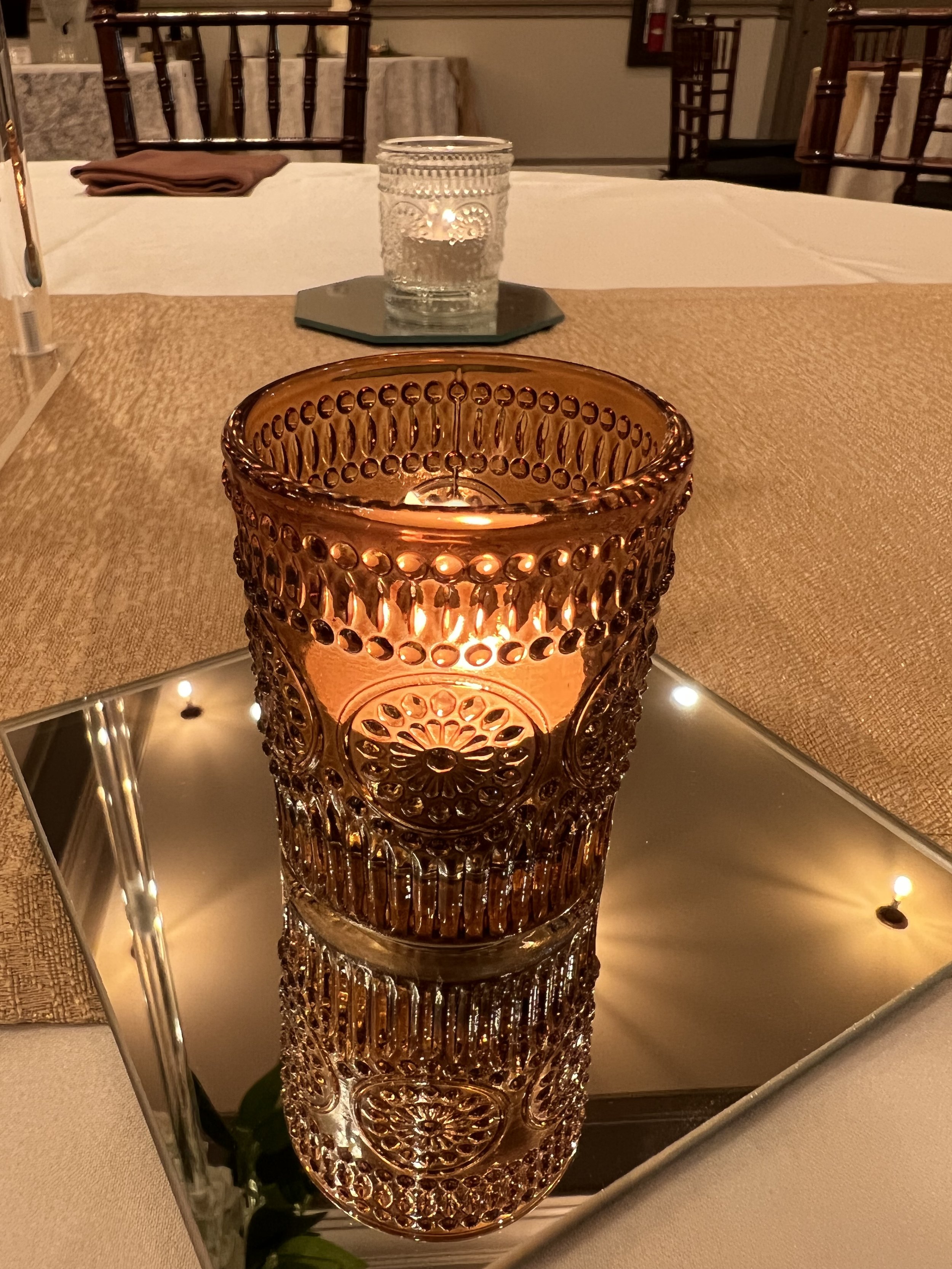 Amber wedding votive available for rent