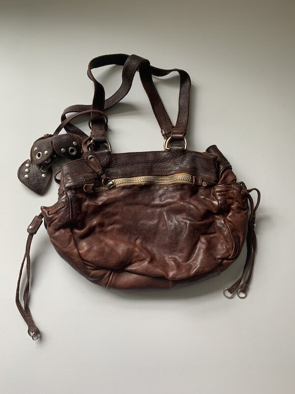 miumiu Leather Flower Corsage Hand Bag Black