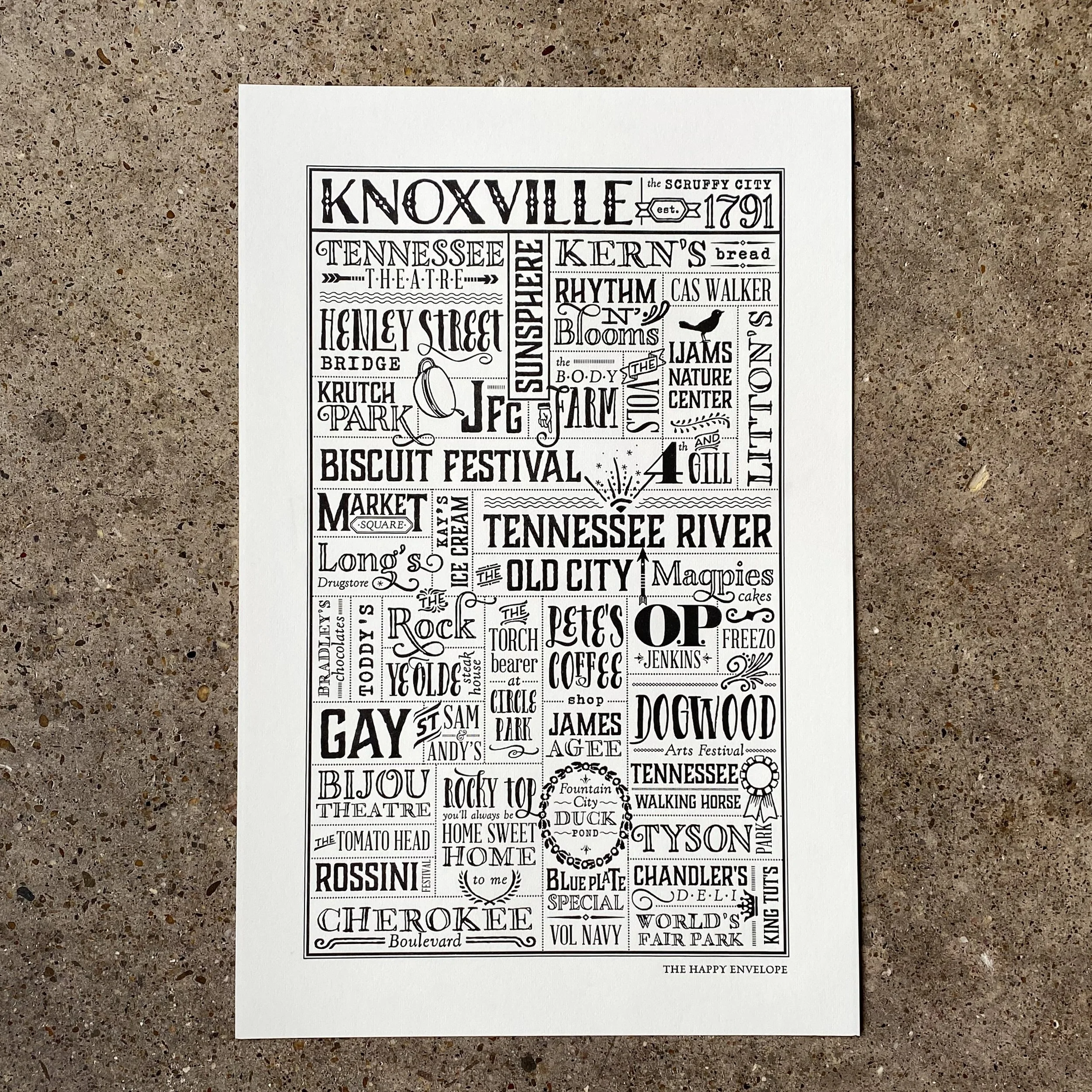 Knoxville, TN Letterpress City Print