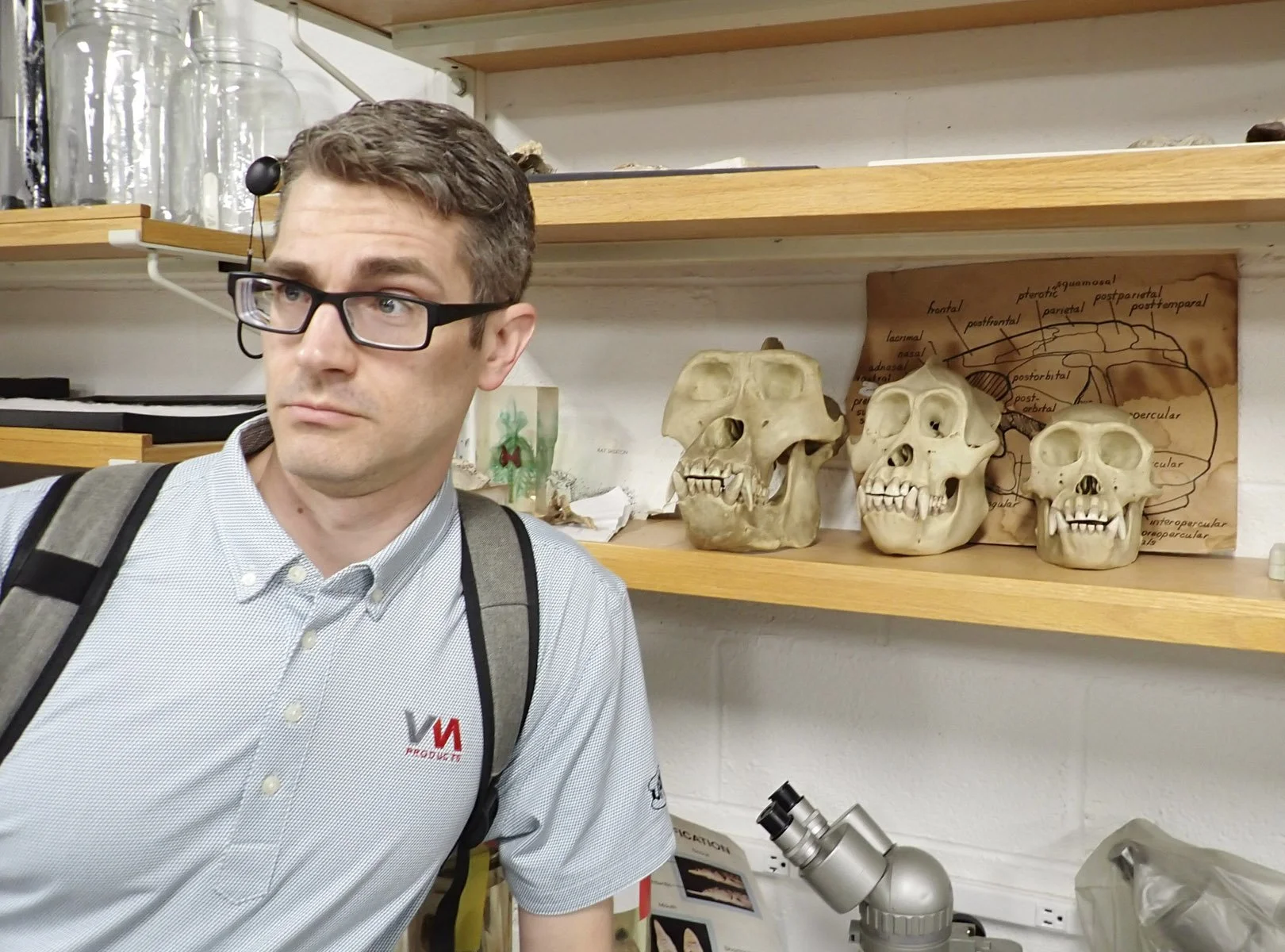 Mark posing with his distant ancestors.  Though some days they feel less distant than others.